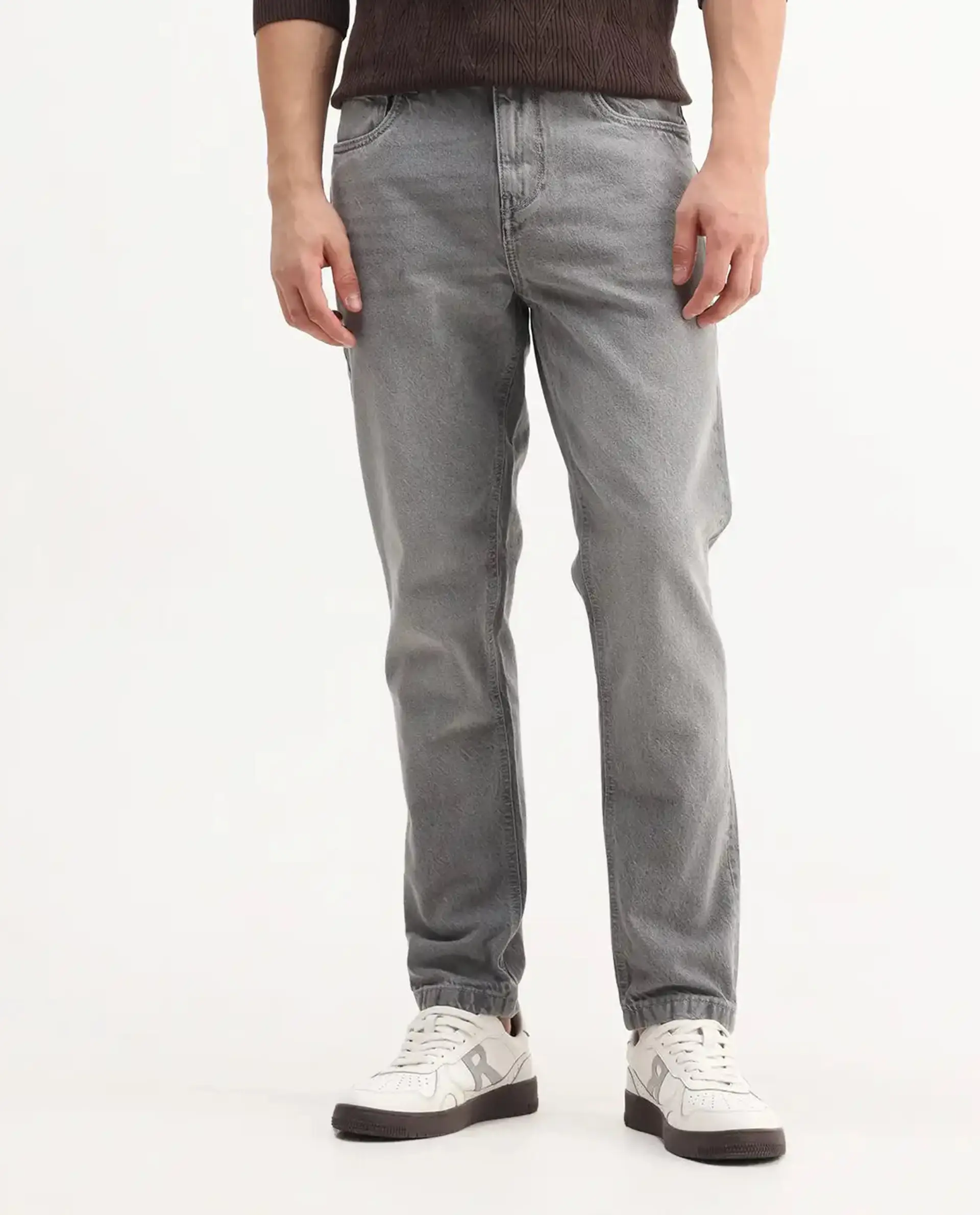 Rare Rabbit Mens Hades Grey Solid Mid Rise Mid Wash Regular Fit Jeans - Image 10
