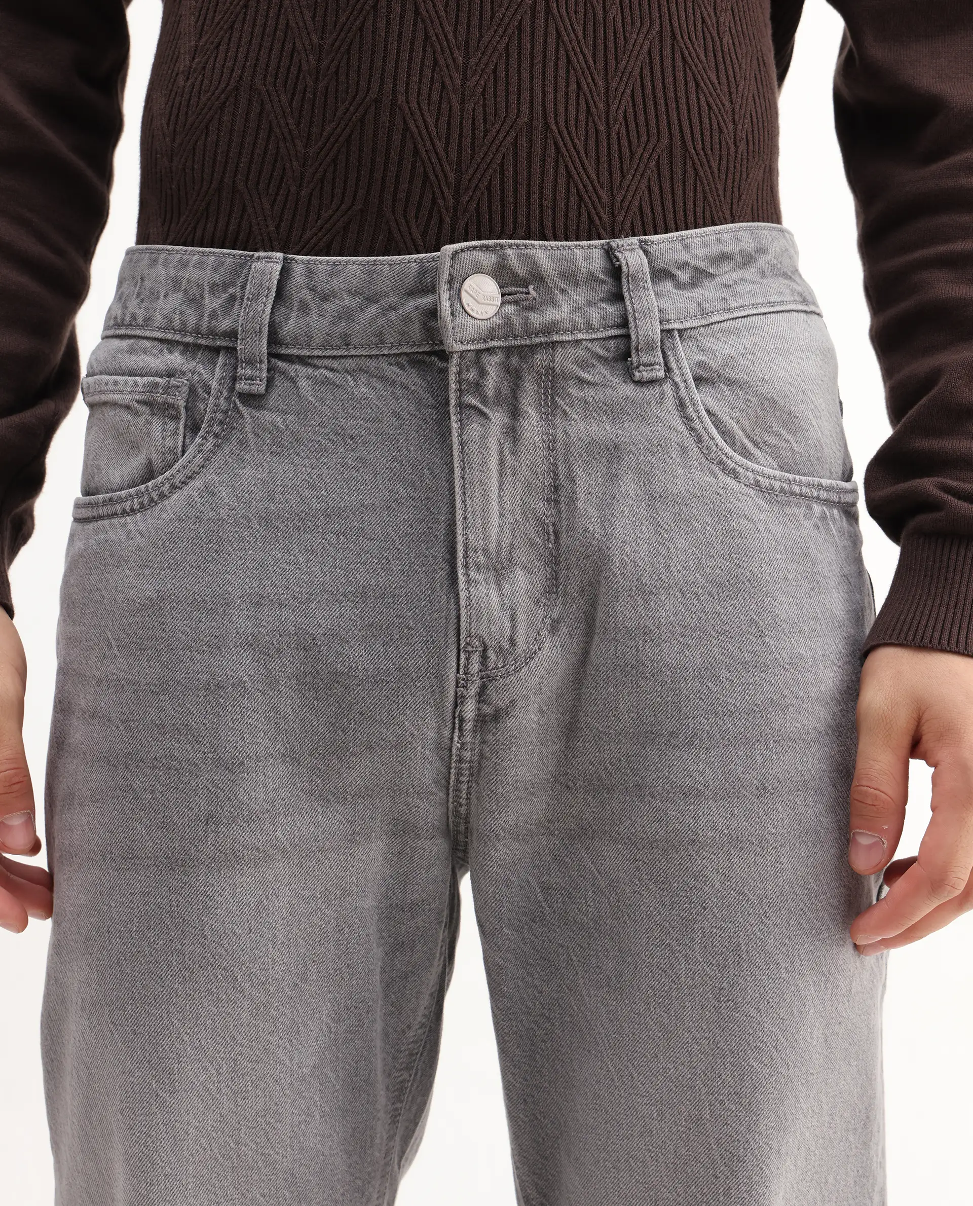 Rare Rabbit Mens Hades Grey Solid Mid Rise Mid Wash Regular Fit Jeans - Image 3
