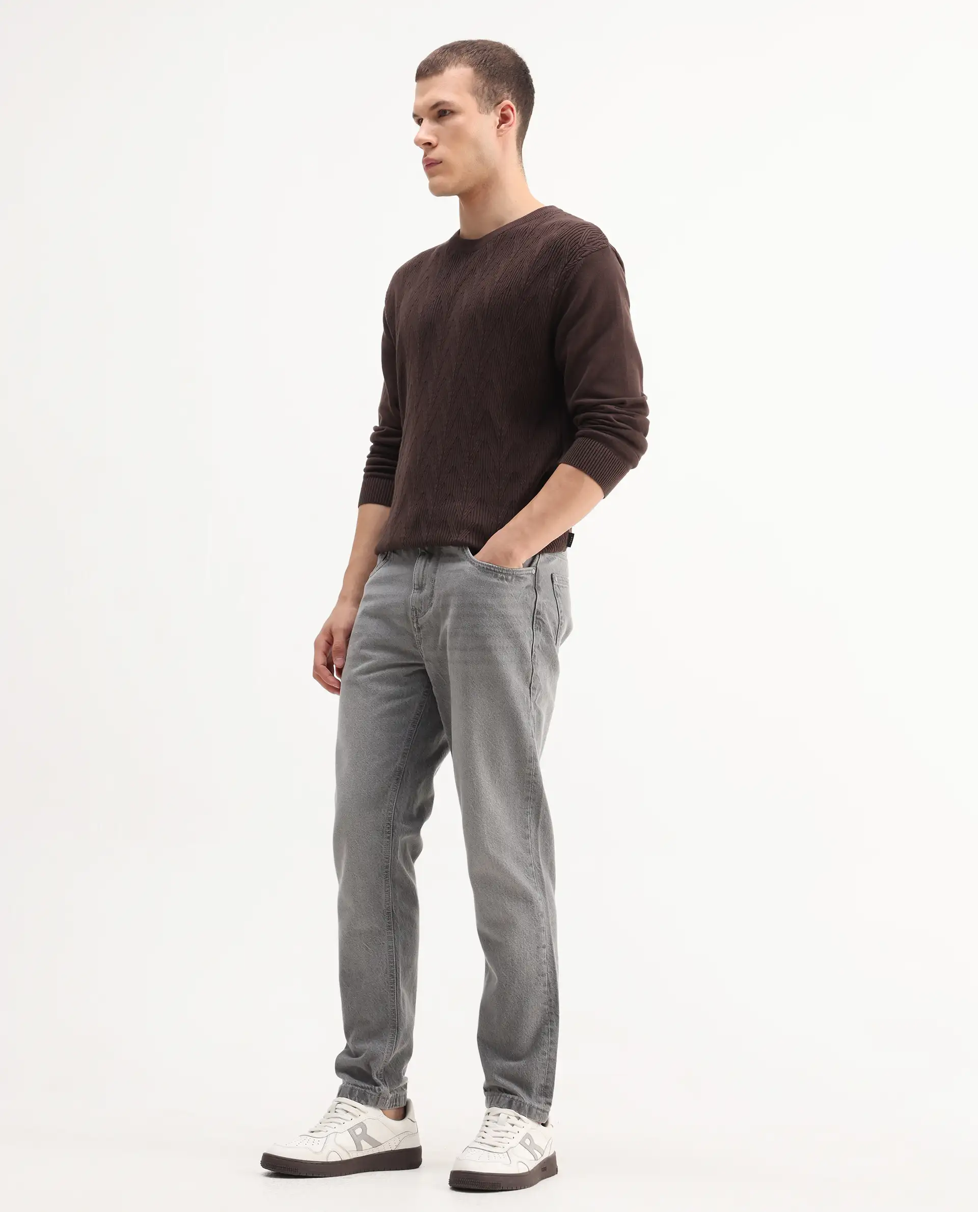 Rare Rabbit Mens Hades Grey Solid Mid Rise Mid Wash Regular Fit Jeans - Image 6