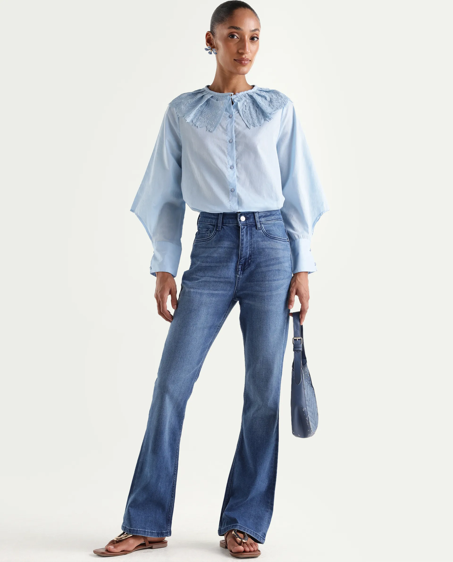 Rareism Women's Hadley Light Blue Cotton Blend Plain Ankle Length Bootcut Jeans - Image 2