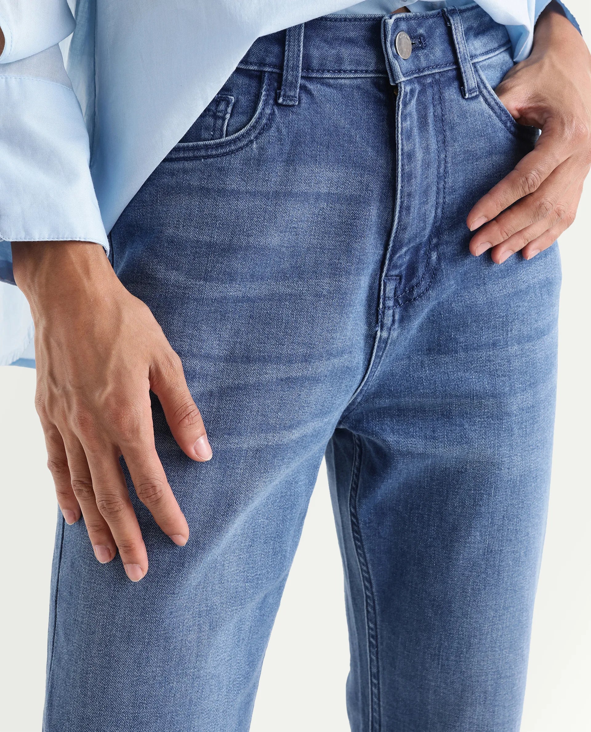 Rareism Women's Hadley Light Blue Cotton Blend Plain Ankle Length Bootcut Jeans - Image 3