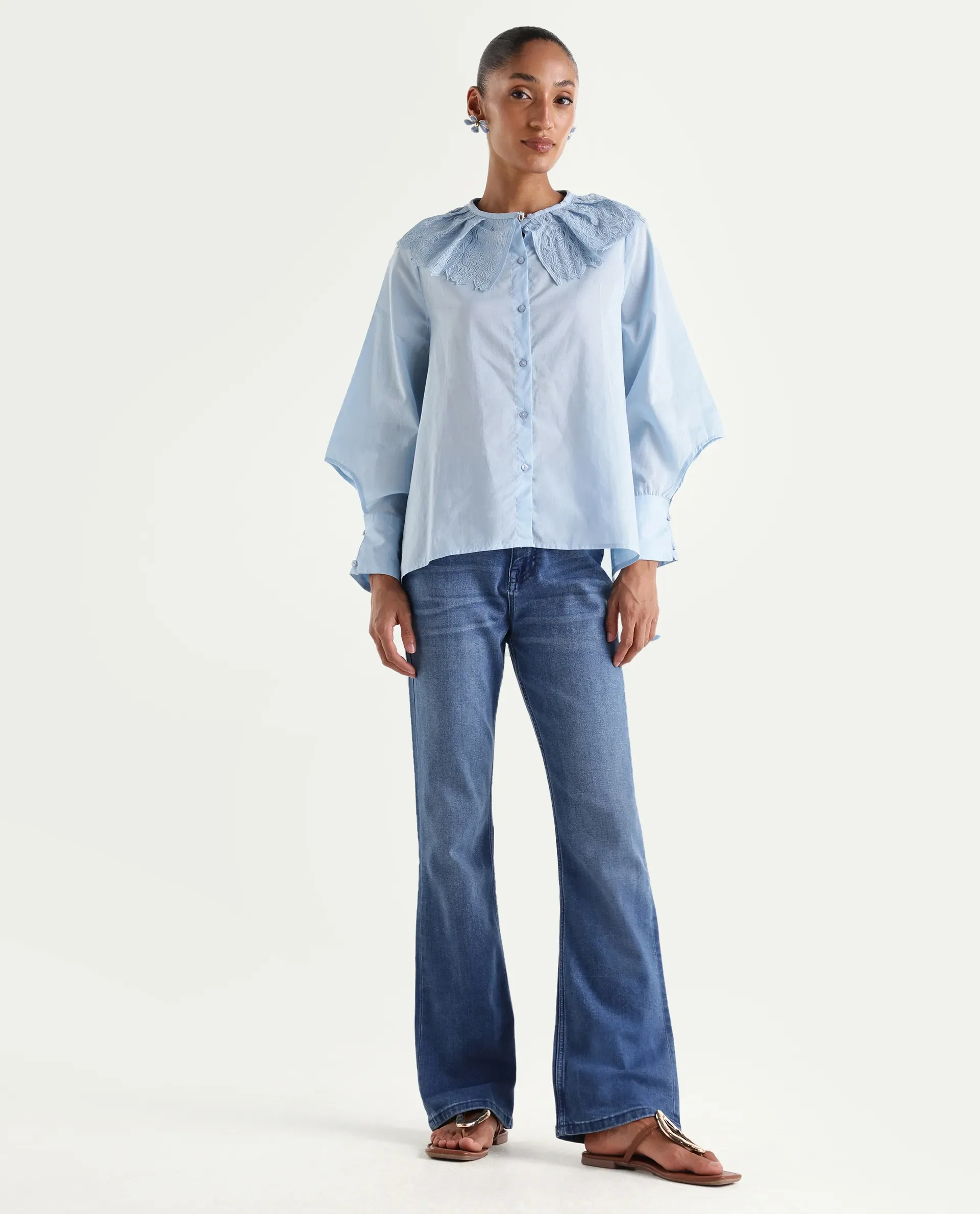 Rareism Women's Hadley Light Blue Cotton Blend Plain Ankle Length Bootcut Jeans - Image 4
