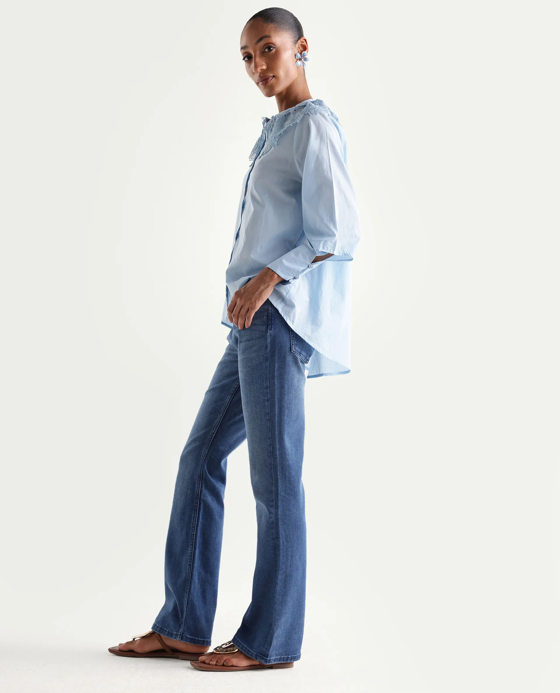 Rareism Women's Hadley Light Blue Cotton Blend Plain Ankle Length Bootcut Jeans - Image 6