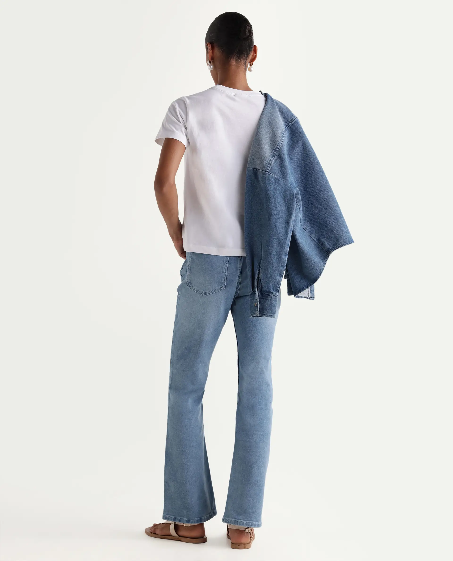 Rareism Women's Hadley Pastel Blue Cotton Blend Plain Ankle Length Bootcut Jeans - Image 6