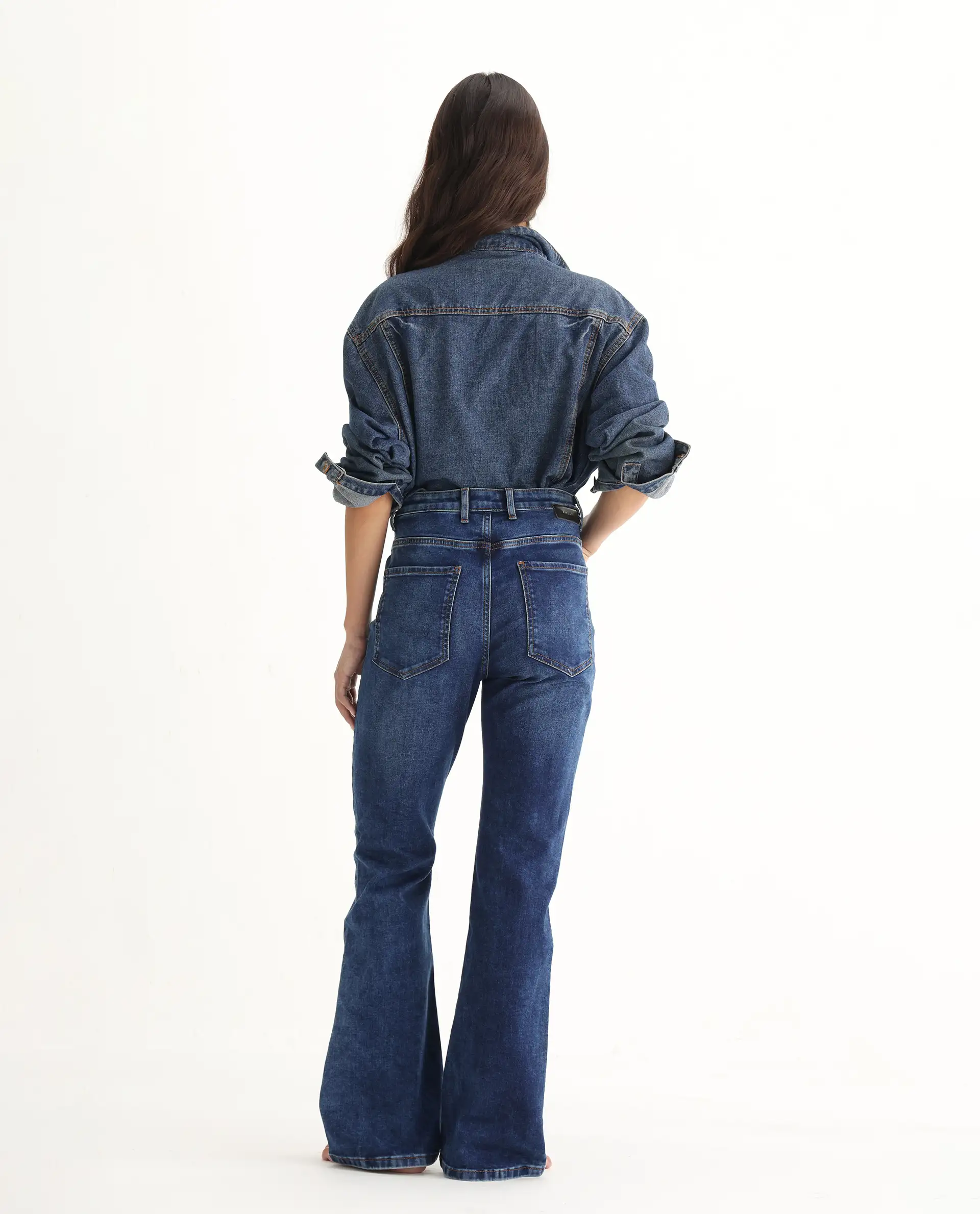 Rareism Women's Hadley Blue Cotton Blend Plain Ankle Length Iconic Bootcut Jeans - Image 9