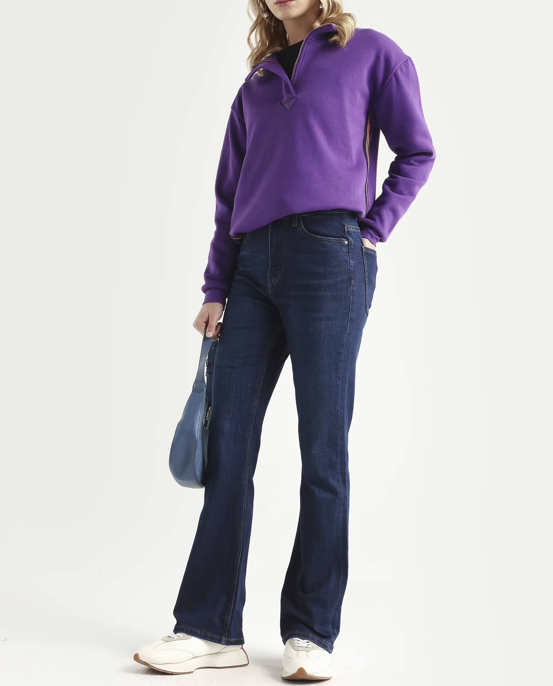 Rareism Women's Hadley Dark Blue Cotton Blend Plain Ankle Length Iconic Bootcut Jeans - Image 2