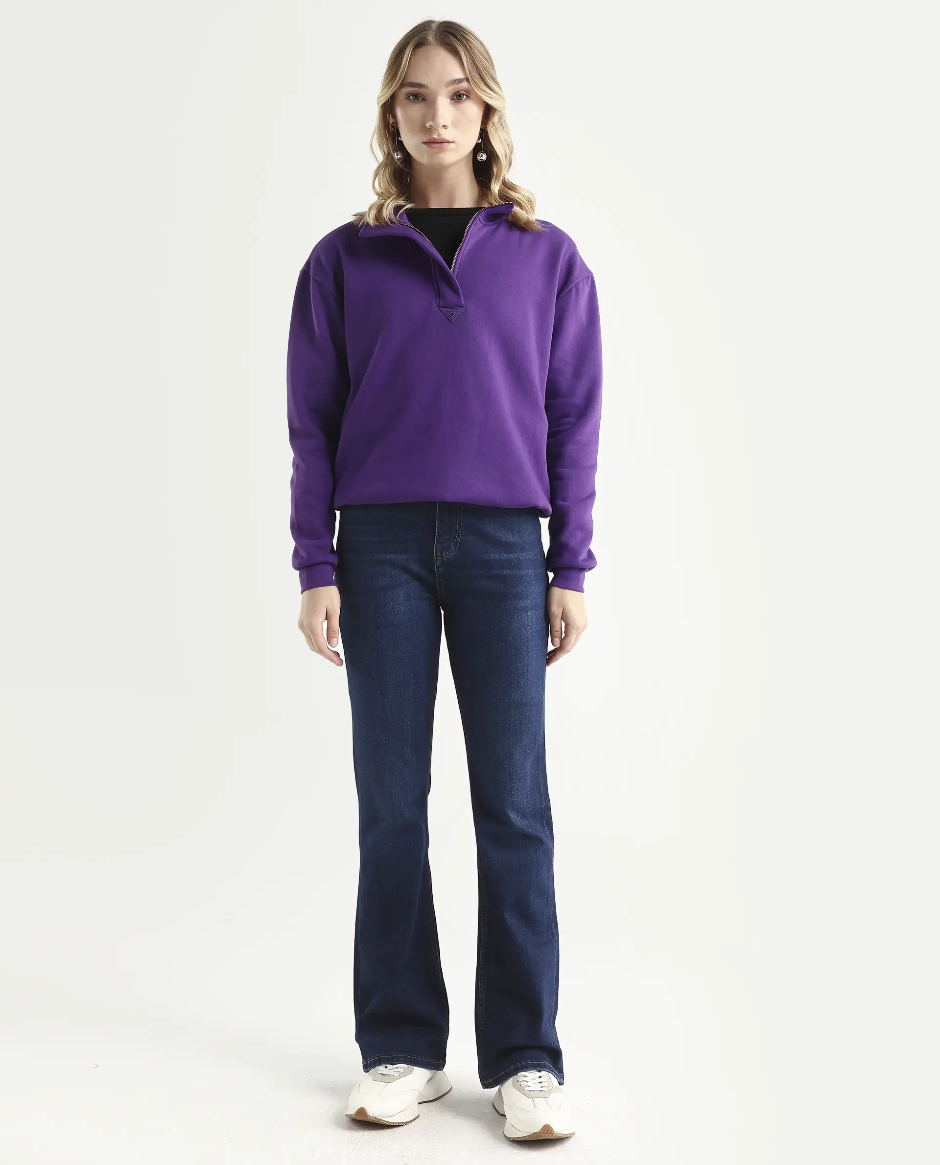 Rareism Women's Hadley Dark Blue Cotton Blend Plain Ankle Length Iconic Bootcut Jeans - Image 3