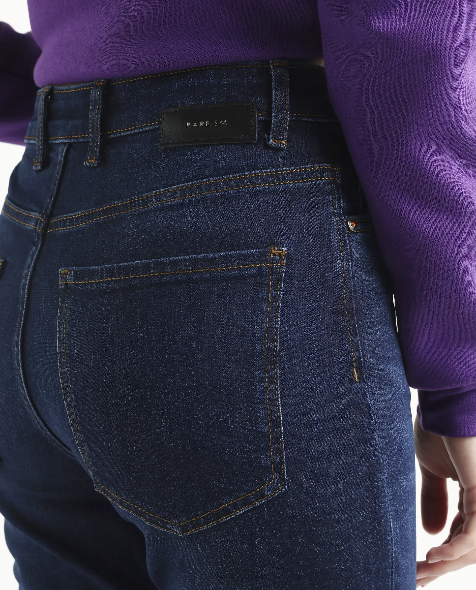 Rareism Women's Hadley Dark Blue Cotton Blend Plain Ankle Length Iconic Bootcut Jeans - Image 5
