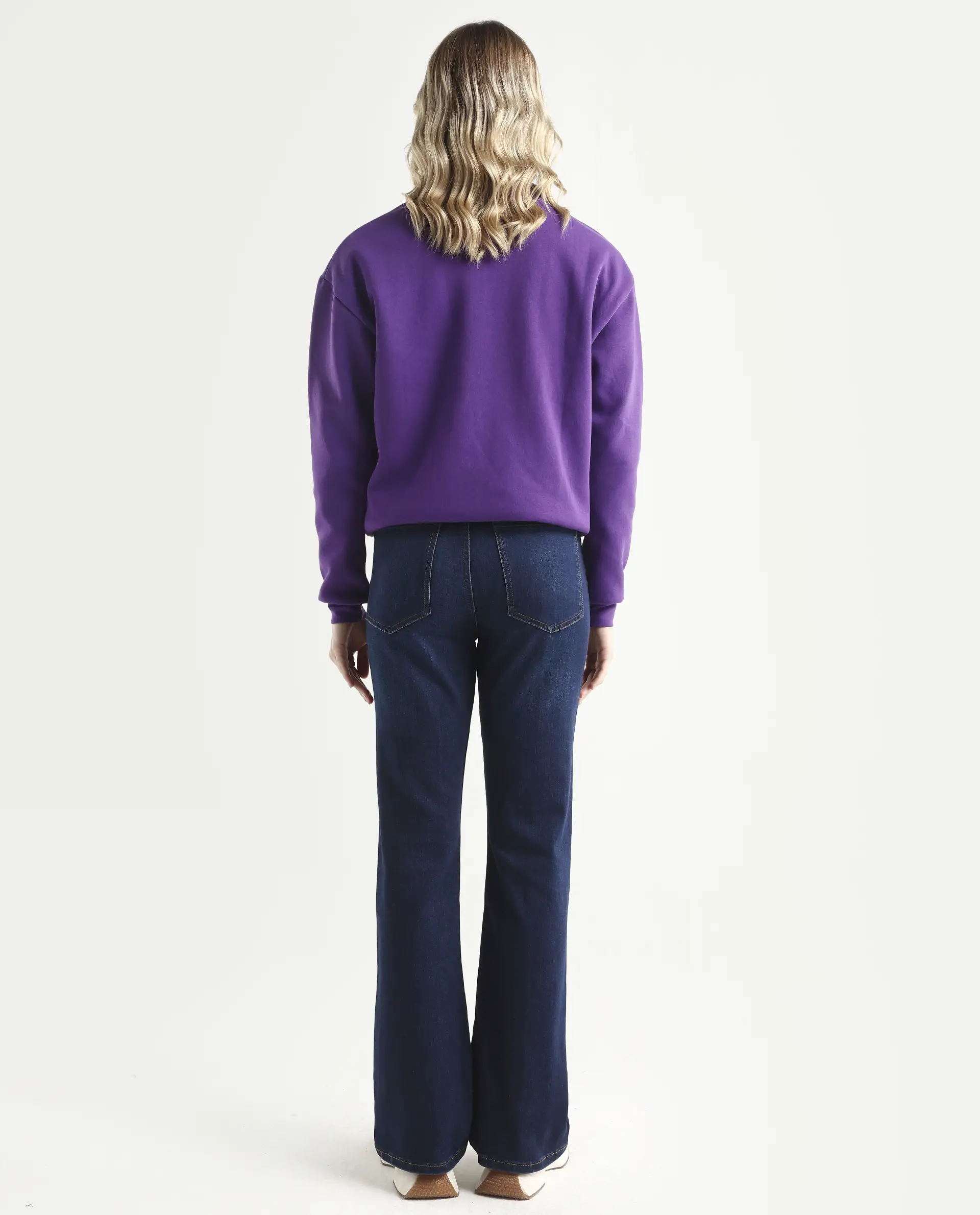 Rareism Women's Hadley Dark Blue Cotton Blend Plain Ankle Length Iconic Bootcut Jeans - Image 8