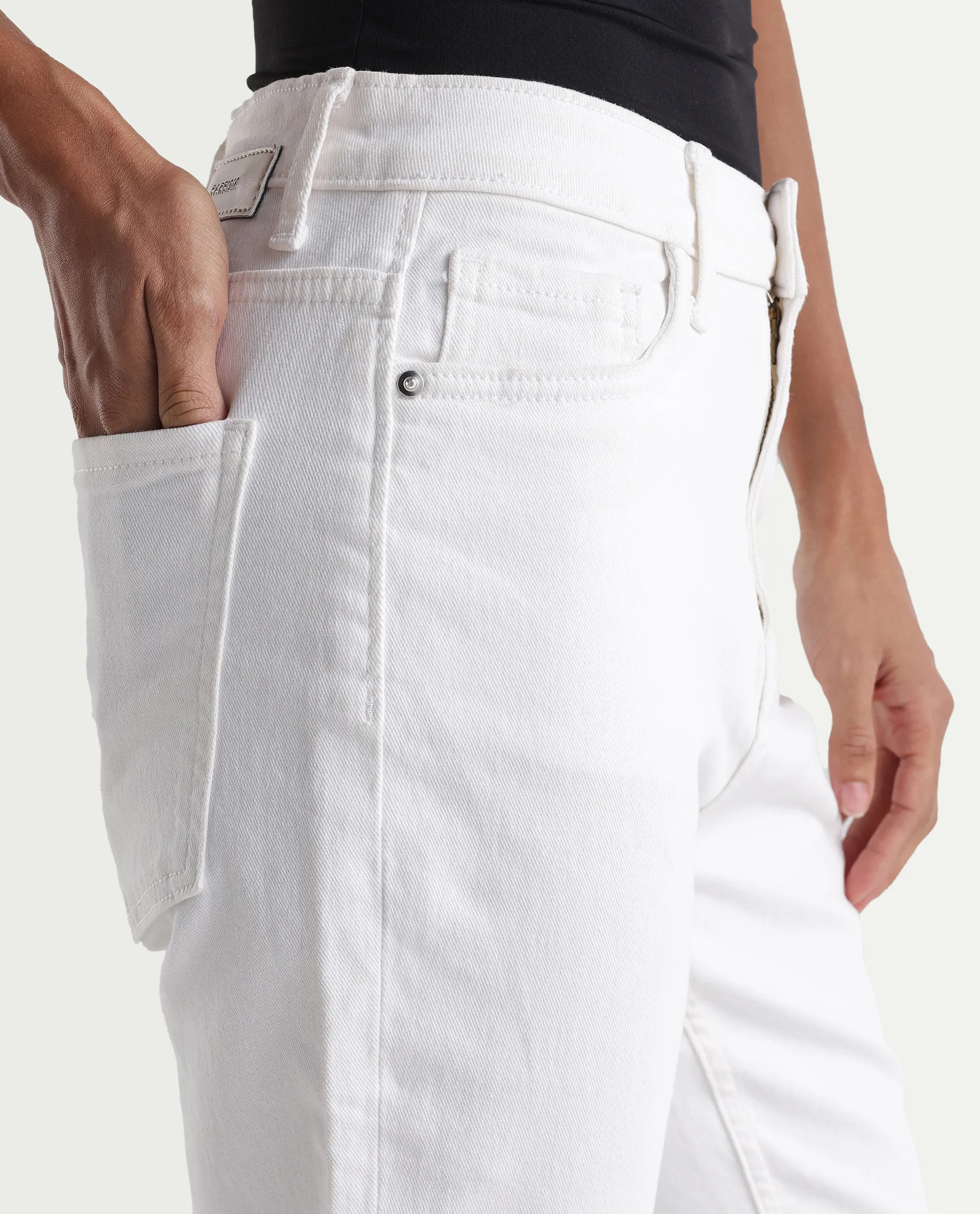 Rareism Women's Hadley White Cotton Blend Plain Ankle Length Iconic Bootcut Jeans - Image 4