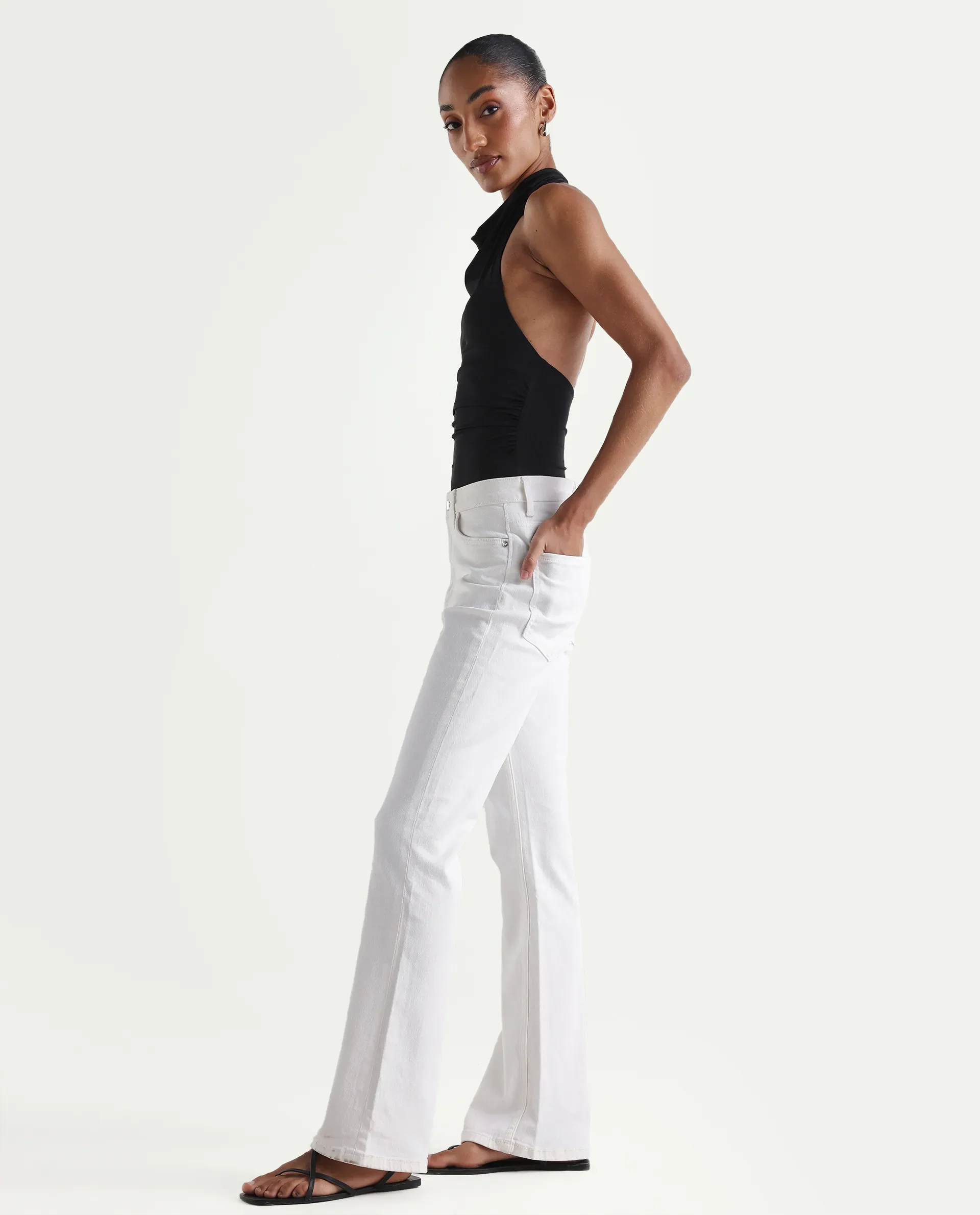 Rareism Women's Hadley White Cotton Blend Plain Ankle Length Iconic Bootcut Jeans - Image 5