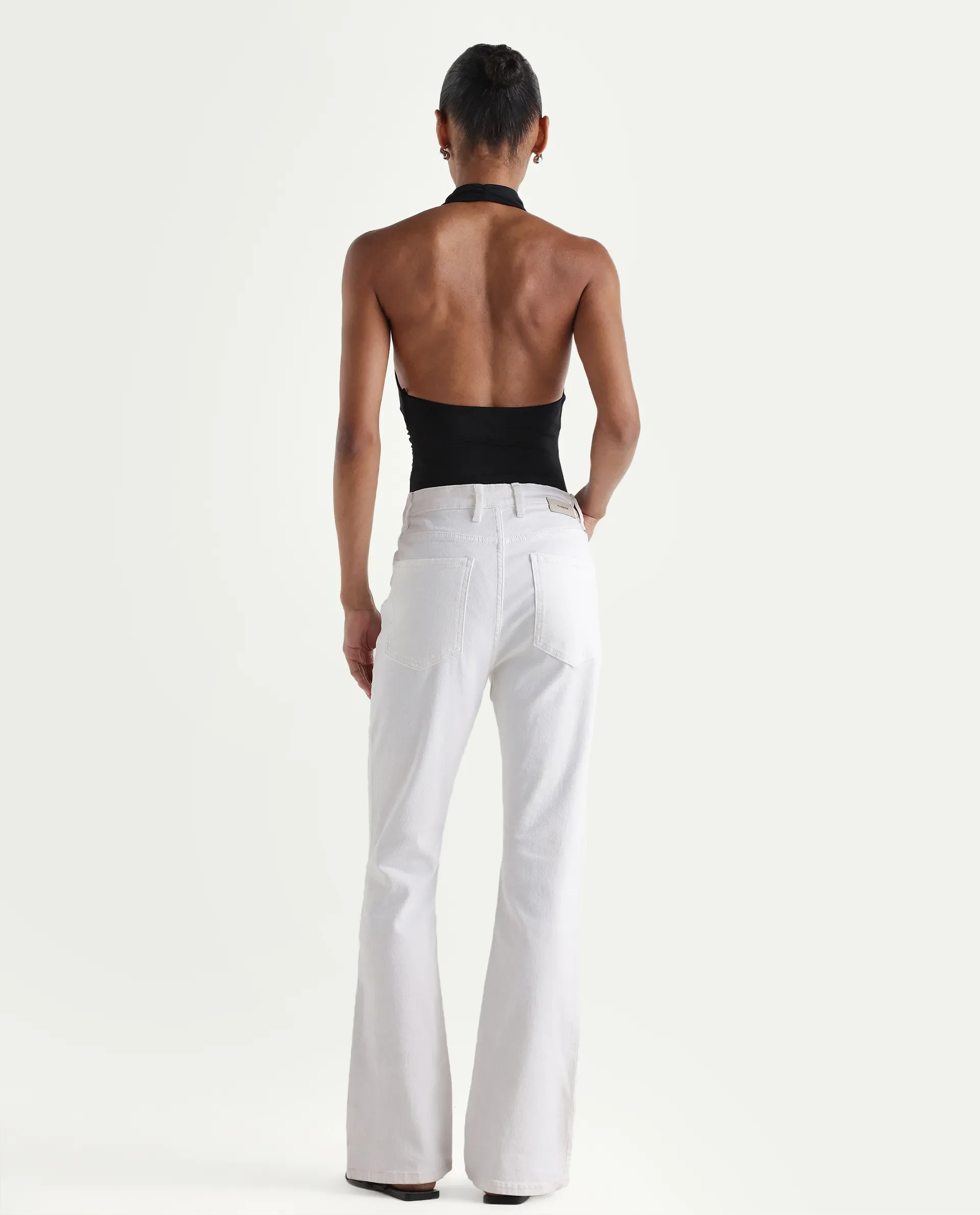 Rareism Women's Hadley White Cotton Blend Plain Ankle Length Iconic Bootcut Jeans - Image 7