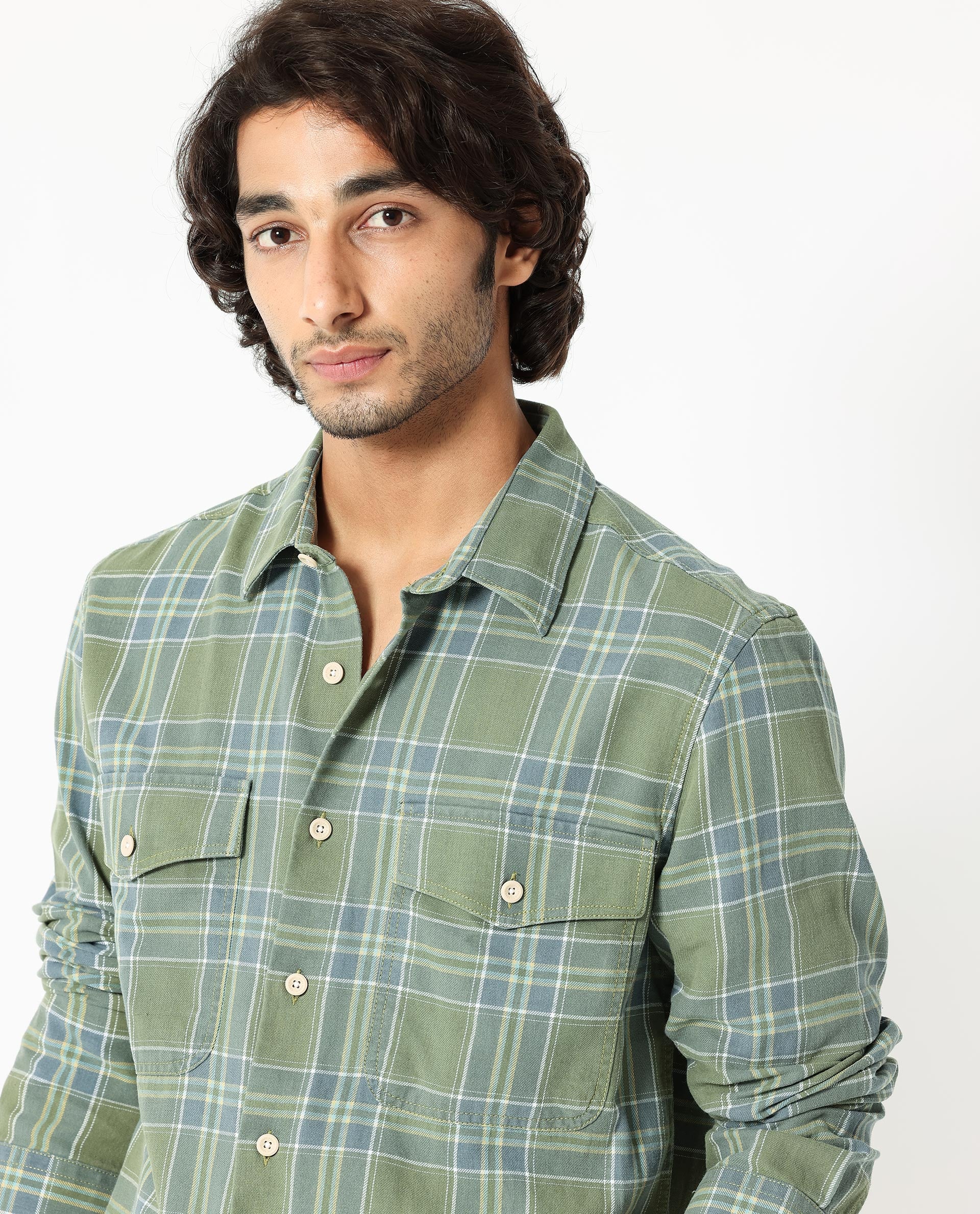 Rare Rabbit Men's Hadsten Green Cotton Checked Print Regular Fit Full Sleeve Collared Shirt - Image 2