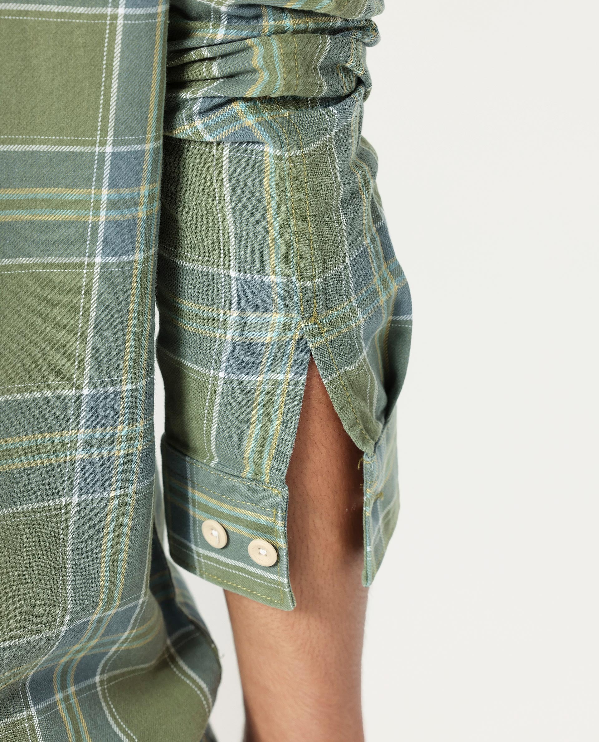 Rare Rabbit Men's Hadsten Green Cotton Checked Print Regular Fit Full Sleeve Collared Shirt - Image 4