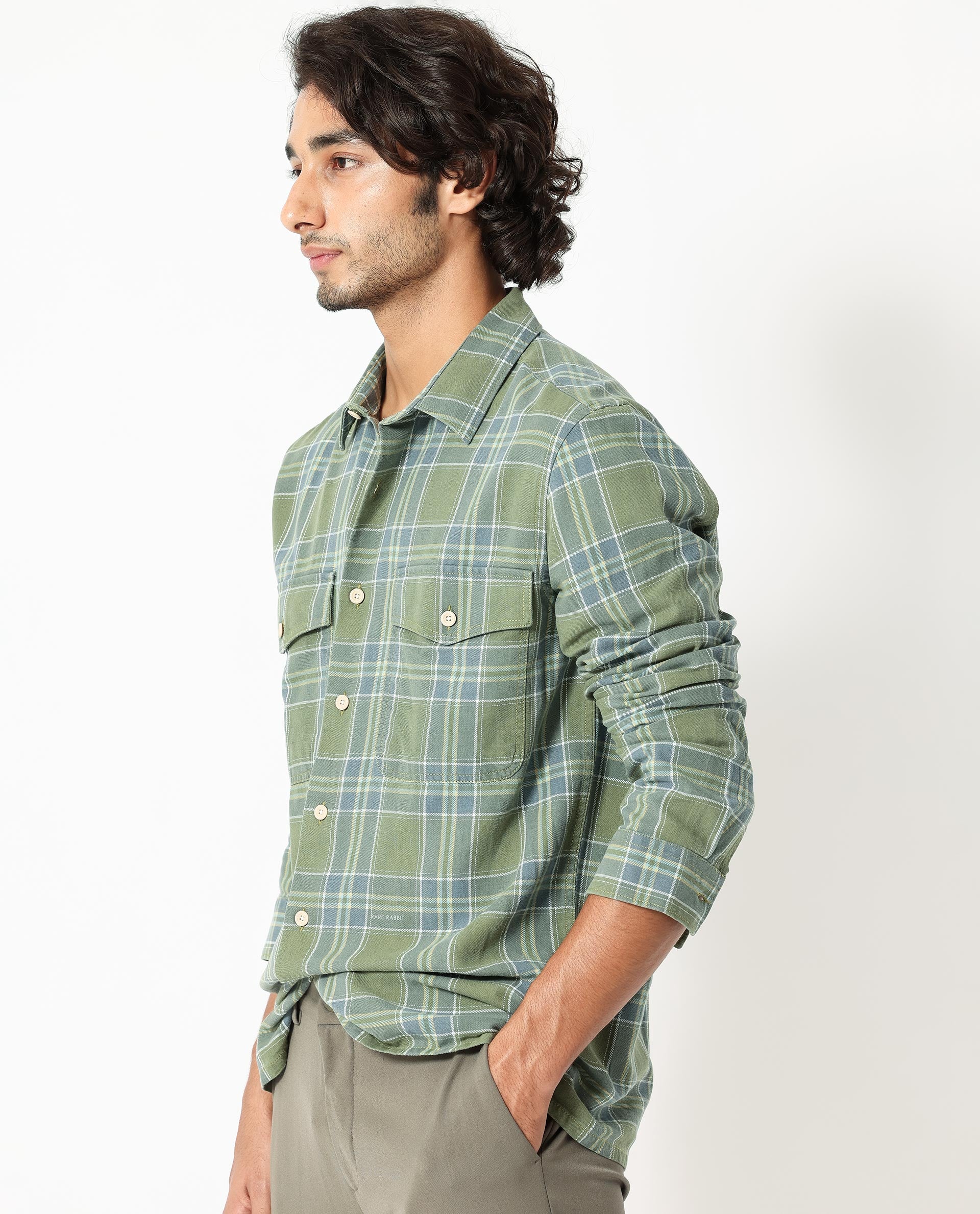 Rare Rabbit Men's Hadsten Green Cotton Checked Print Regular Fit Full Sleeve Collared Shirt - Image 5