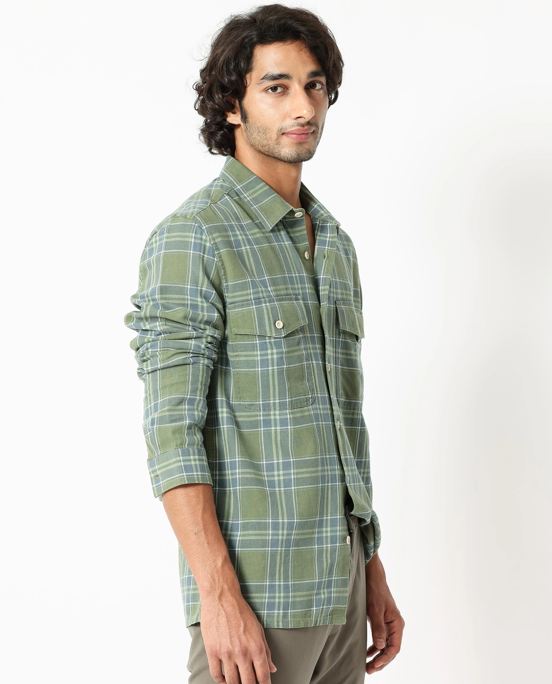Rare Rabbit Men's Hadsten Green Cotton Checked Print Regular Fit Full Sleeve Collared Shirt - Image 6
