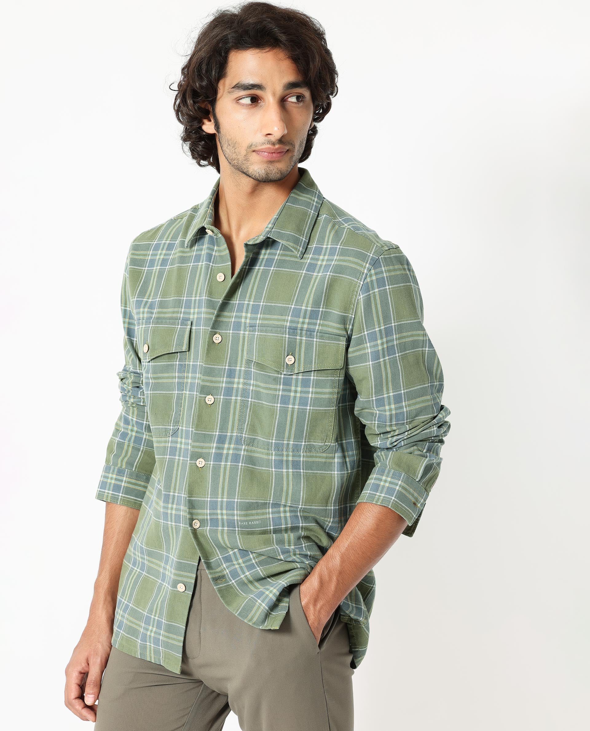 Rare Rabbit Men's Hadsten Green Cotton Checked Print Regular Fit Full Sleeve Collared Shirt - Image 7