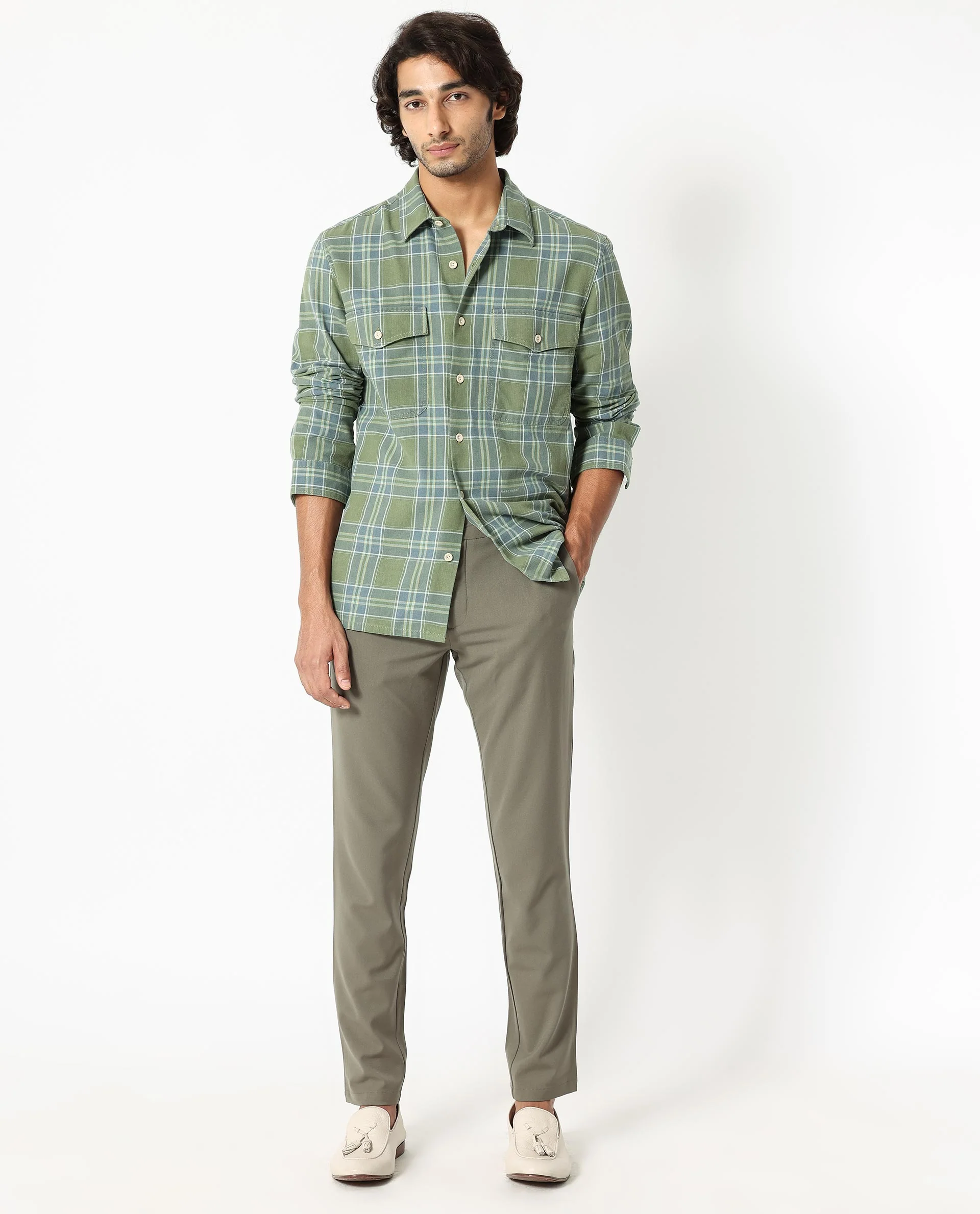Rare Rabbit Men's Hadsten Green Cotton Checked Print Regular Fit Full Sleeve Collared Shirt - Image 8