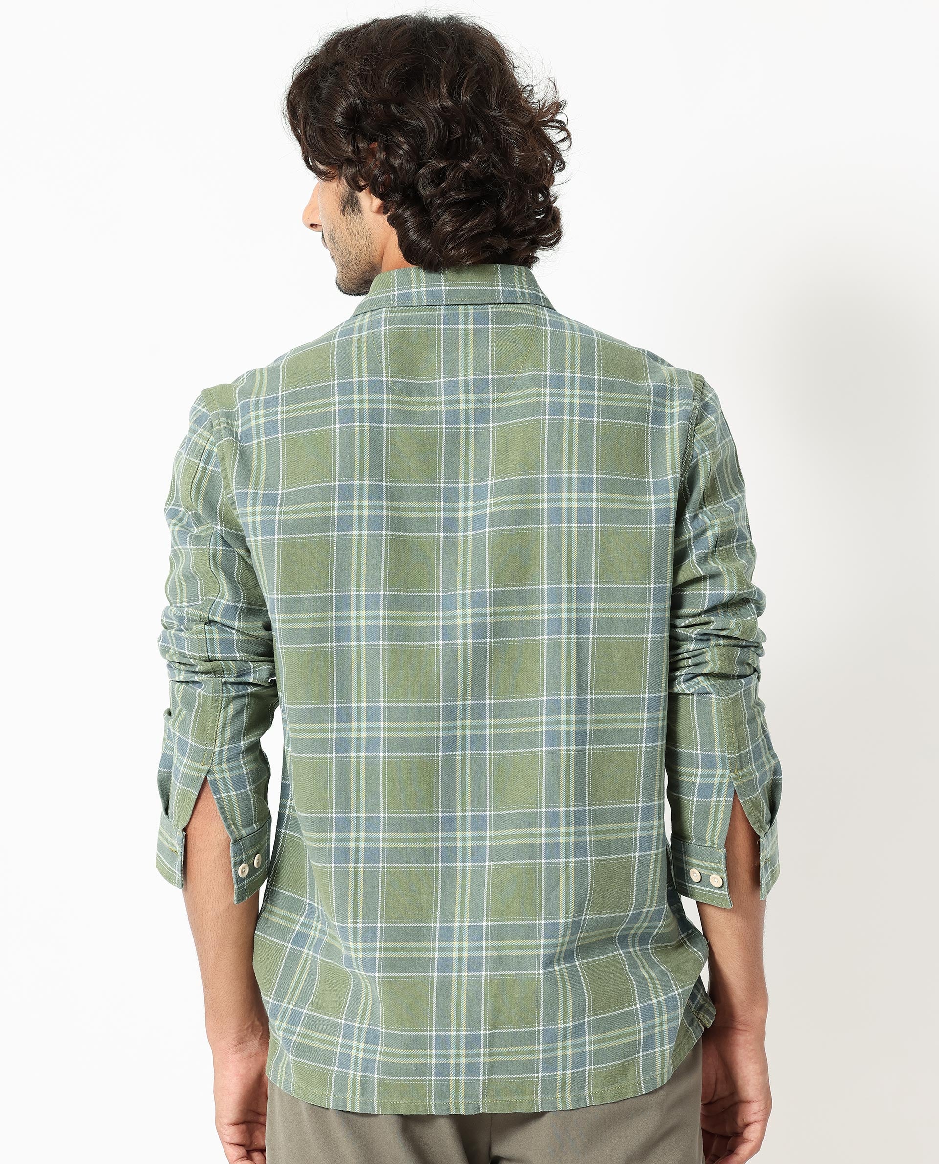 Rare Rabbit Men's Hadsten Green Cotton Checked Print Regular Fit Full Sleeve Collared Shirt - Image 9