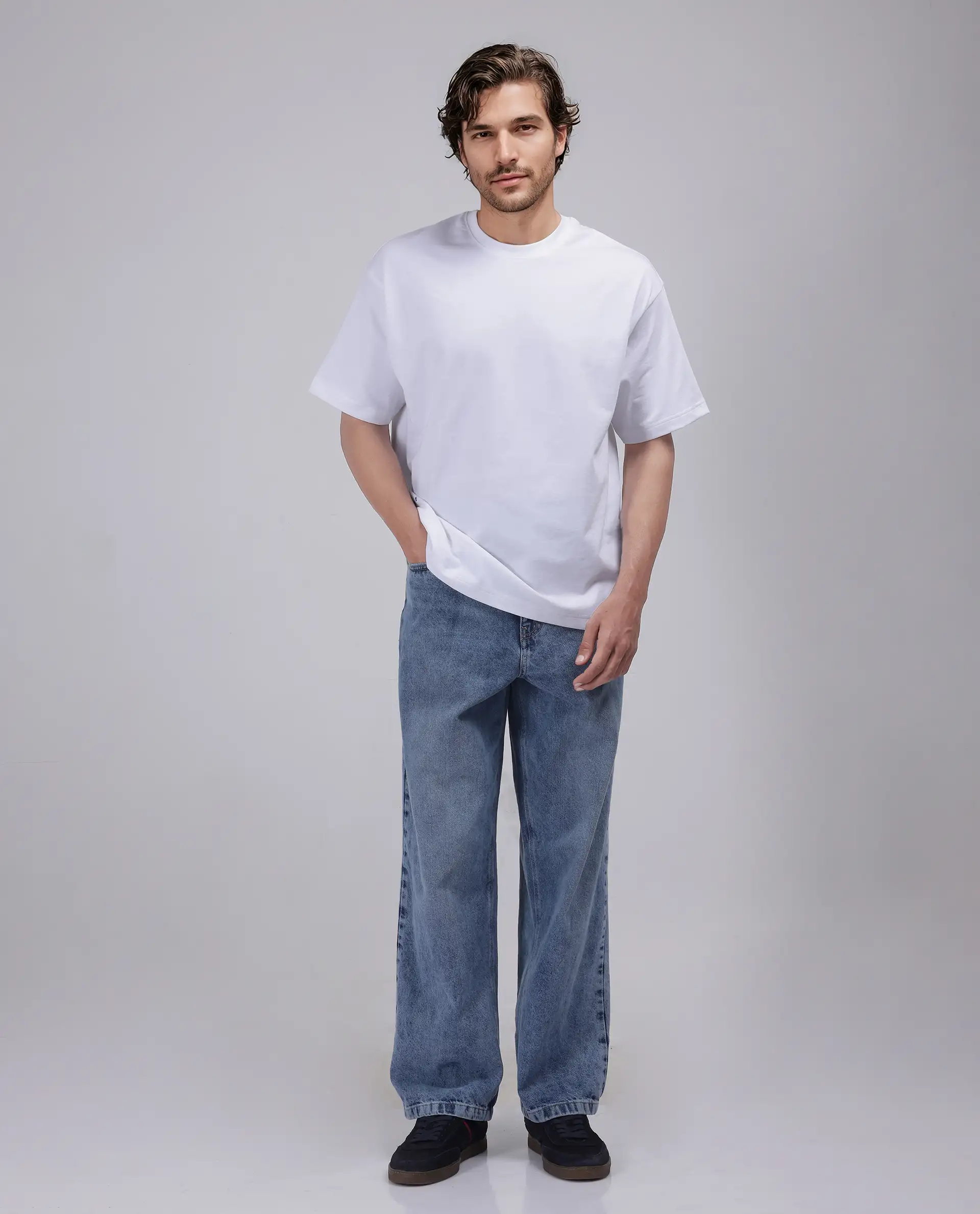 Rare Rabbit Men's Haf White Cotton Blend Graphic Print Oversized Fit Half Sleeve Crew Neck T-Shirt - Image 2