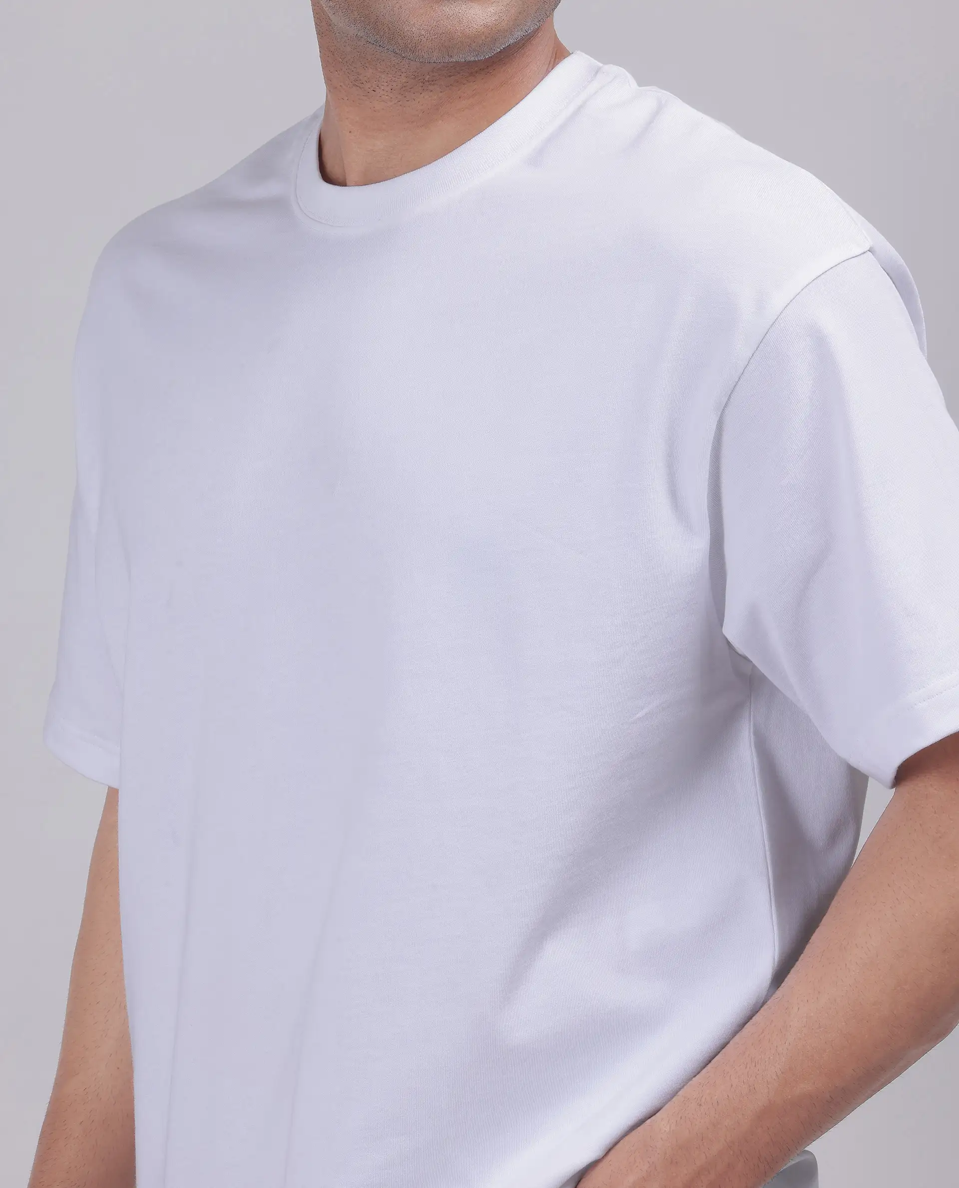 Rare Rabbit Men's Haf White Cotton Blend Graphic Print Oversized Fit Half Sleeve Crew Neck T-Shirt - Image 3