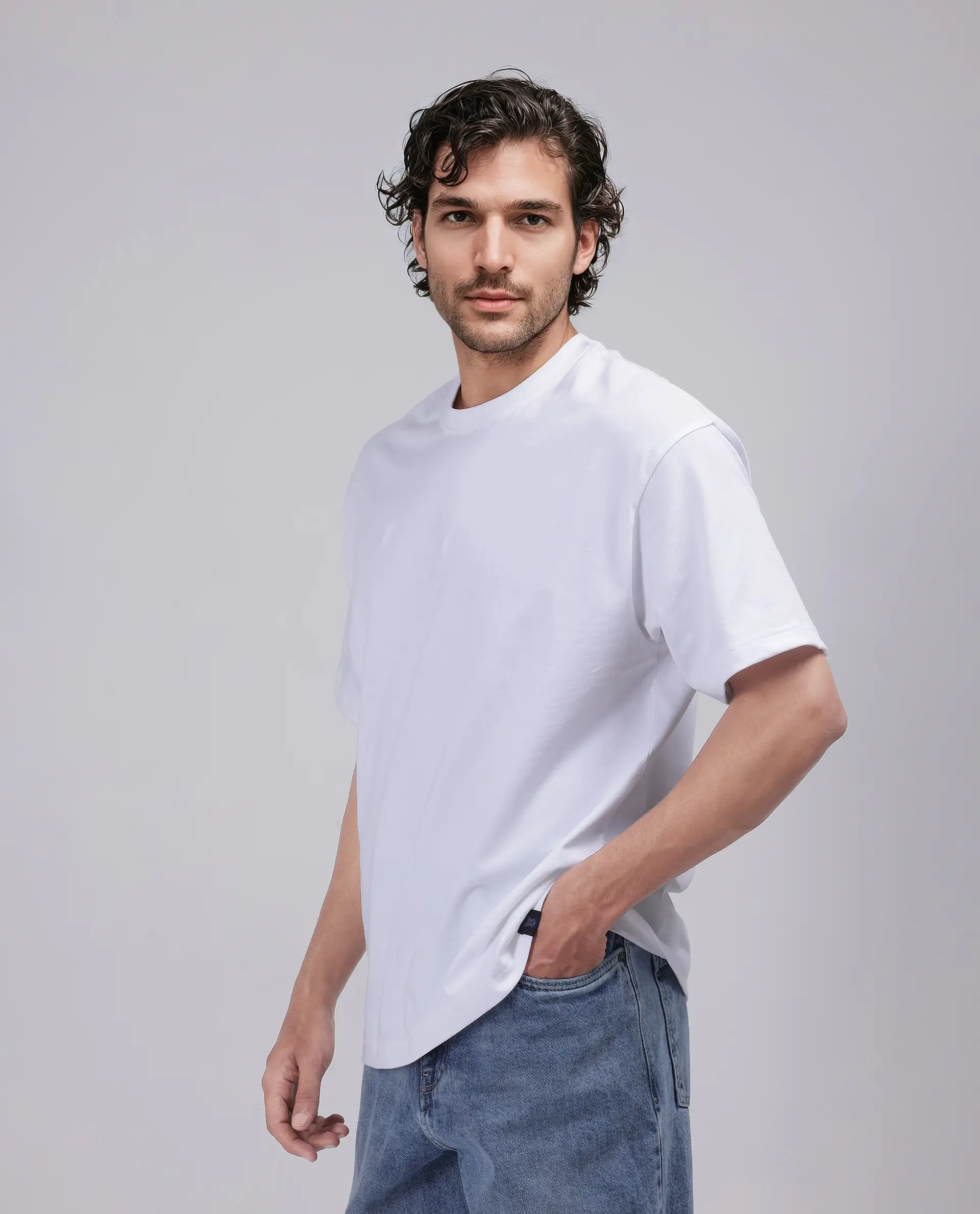 Rare Rabbit Men's Haf White Cotton Blend Graphic Print Oversized Fit Half Sleeve Crew Neck T-Shirt - Image 6