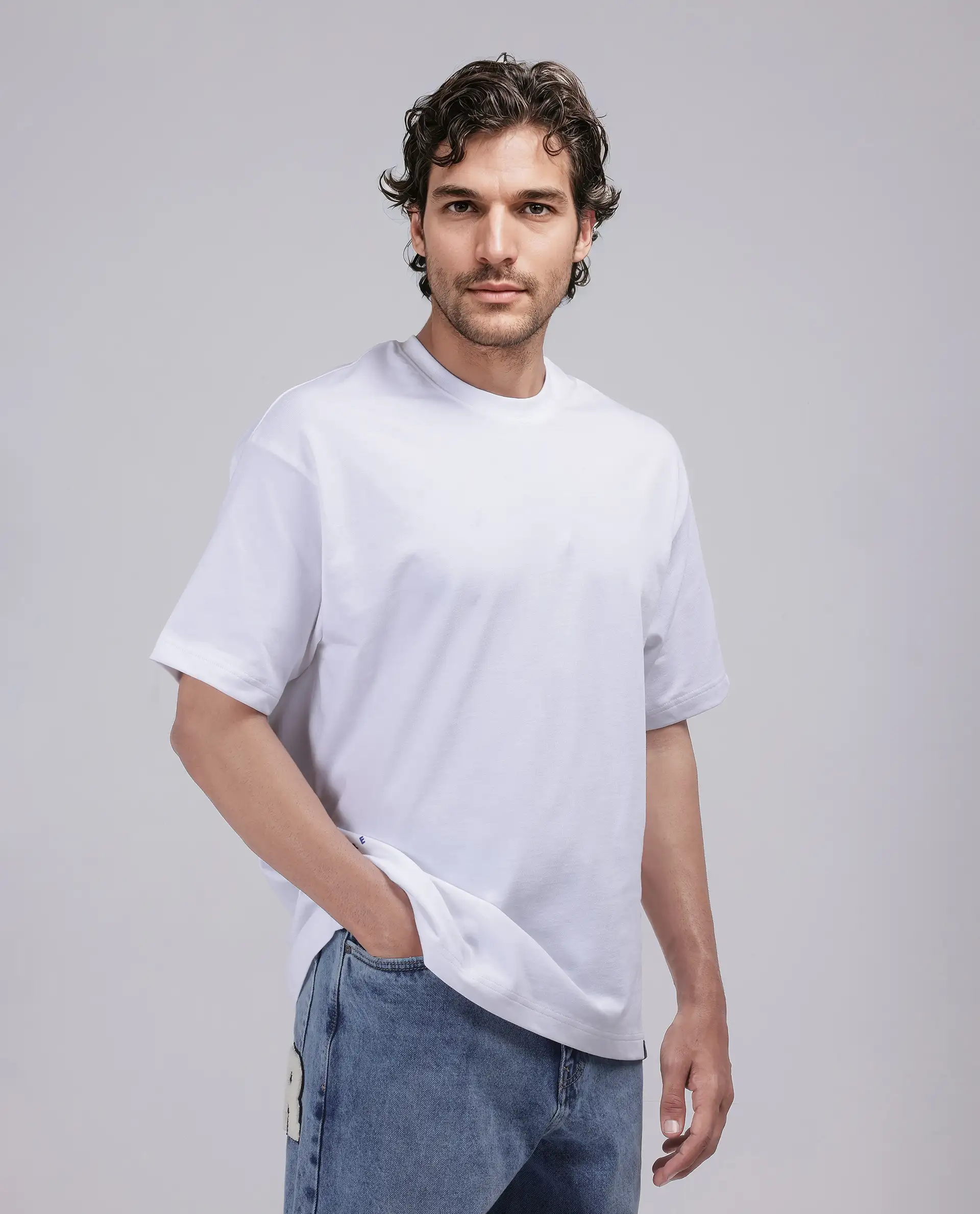 Rare Rabbit Men's Haf White Cotton Blend Graphic Print Oversized Fit Half Sleeve Crew Neck T-Shirt - Image 7
