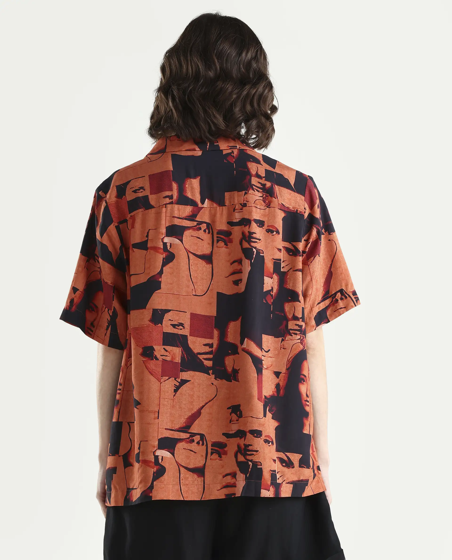 Rareism Women's Hagen Brown Viscose Spread Collar Abstract Print Relaxed Fit Top - Image 7