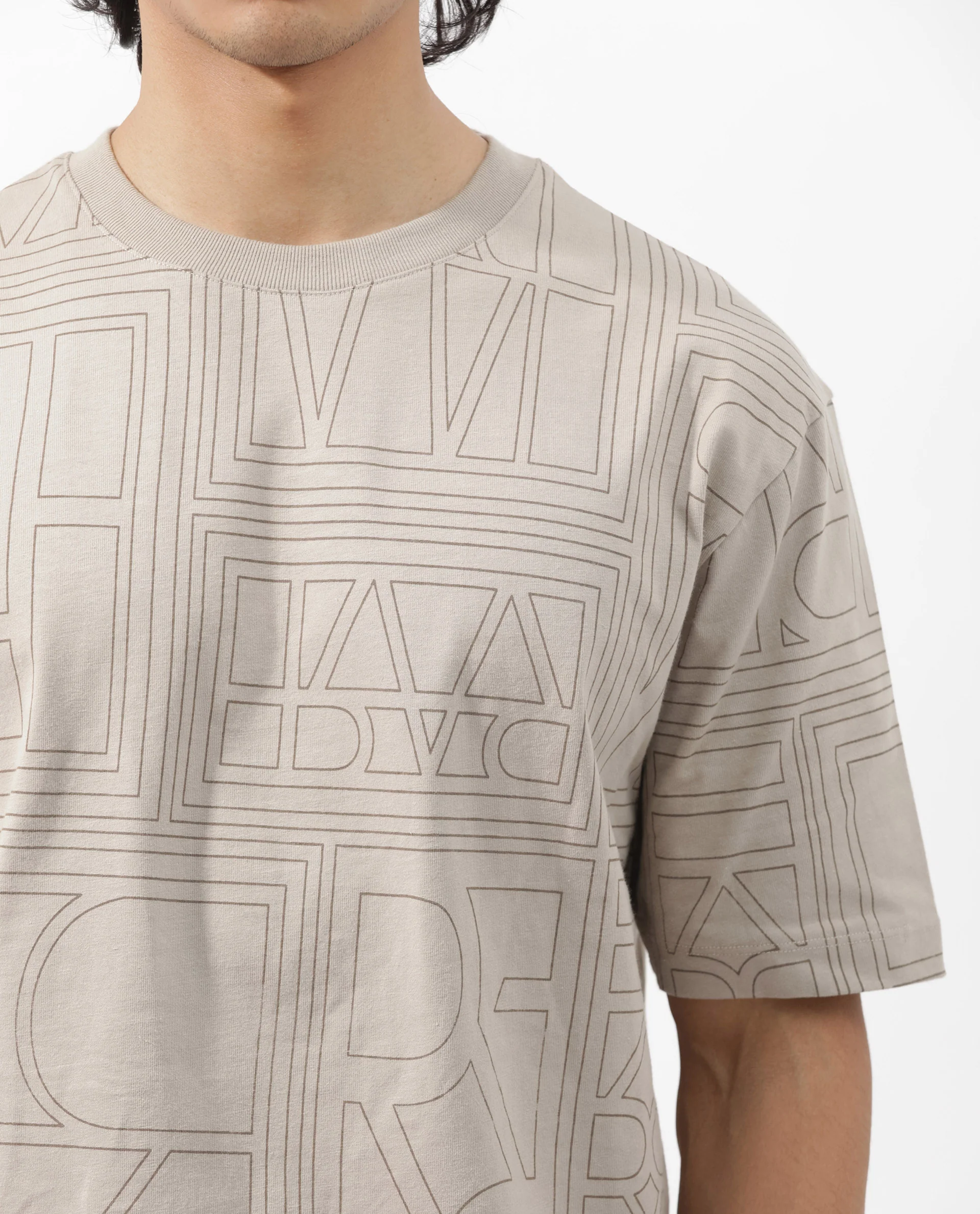 Rare Rabbit Articale Men's Hagrid Beige Cotton Polyester Fabric Crew Neck Oversized Fit Branded Graphic Print T-Shirt - Image 3