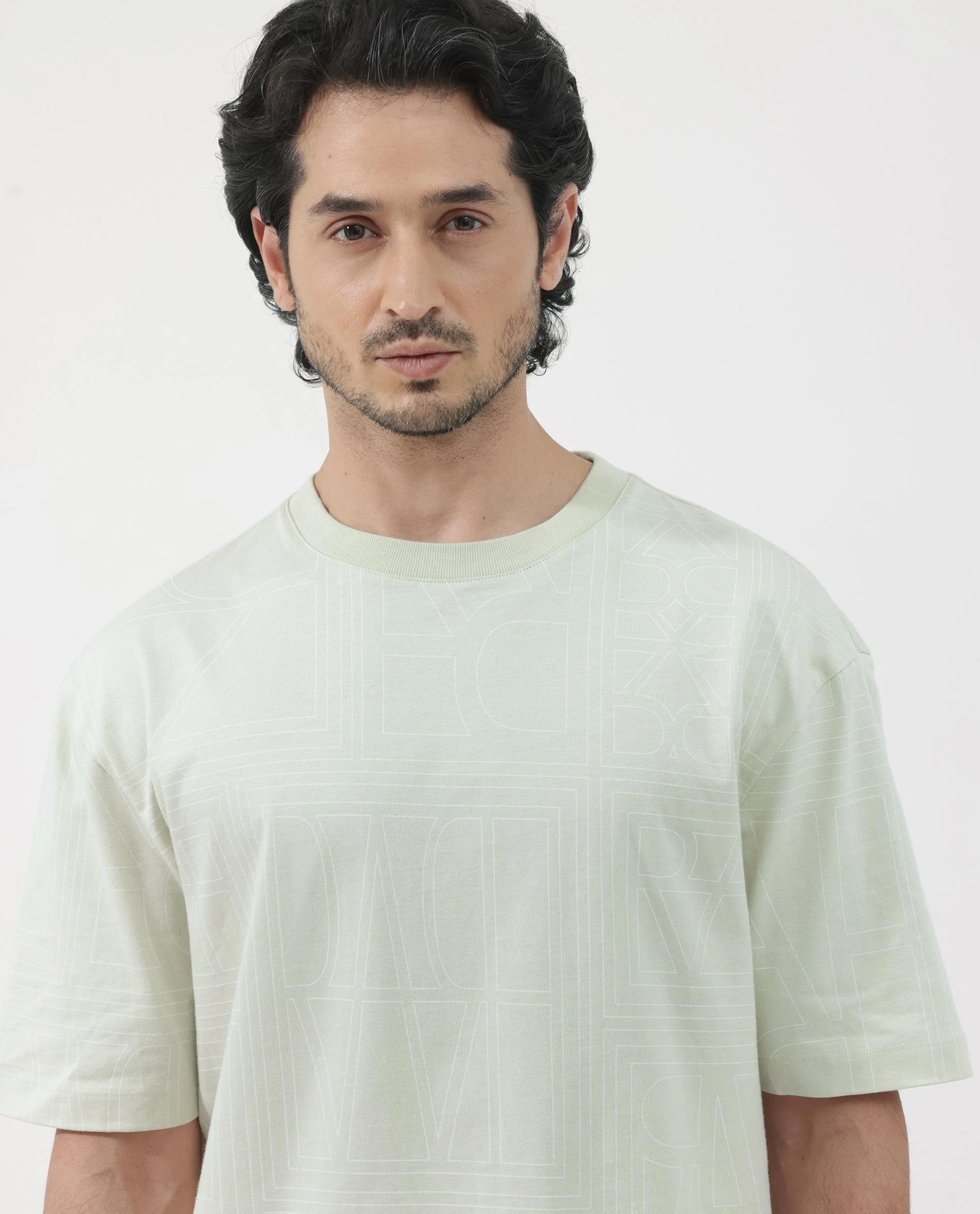 Rare Rabbit Articale Men's Hagrid Pastel Green Cotton Polyester Fabric Crew Neck Oversized Fit Branded Graphic Print T-Shirt - Image 5