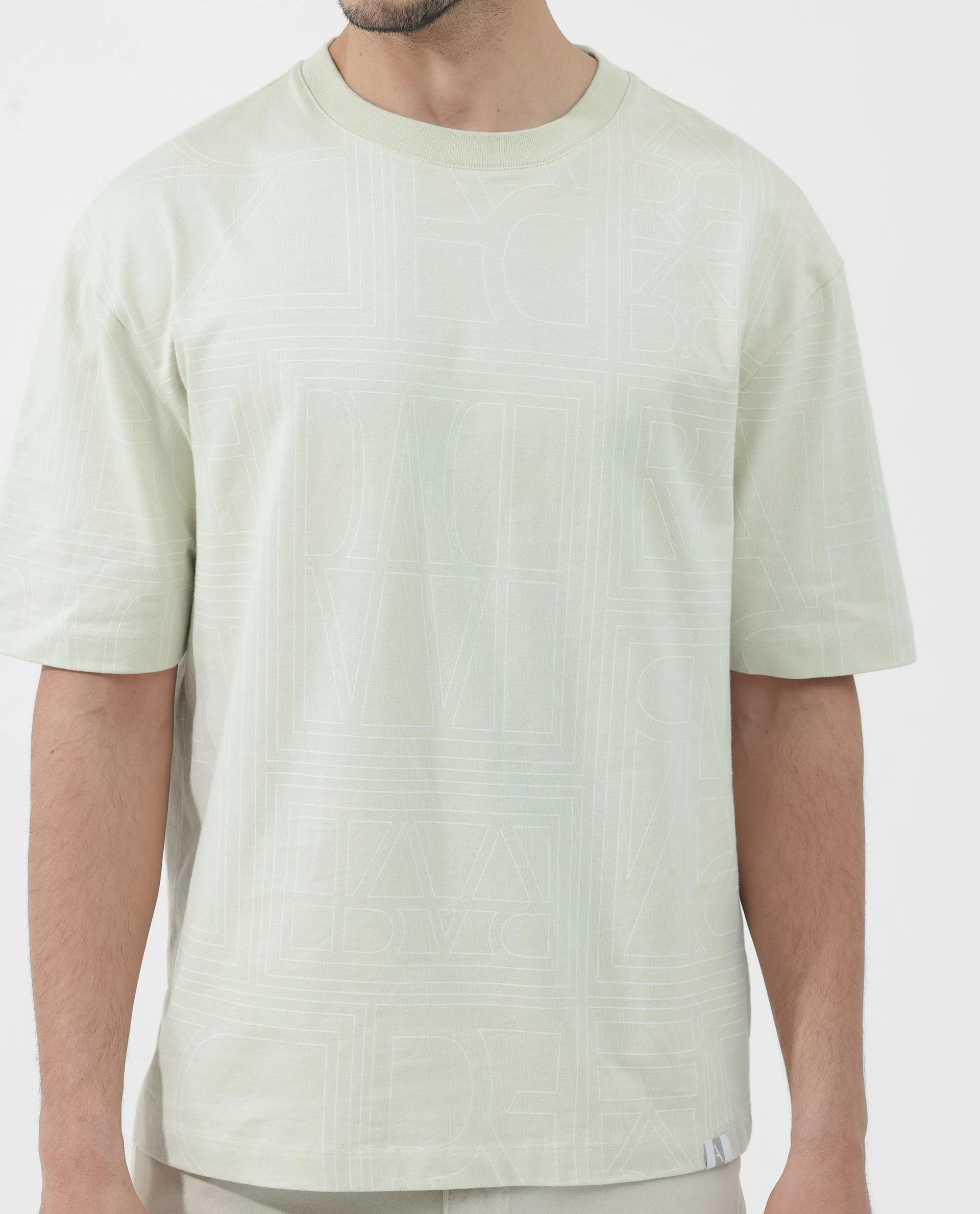 Rare Rabbit Articale Men's Hagrid Pastel Green Cotton Polyester Fabric Crew Neck Oversized Fit Branded Graphic Print T-Shirt - Image 6