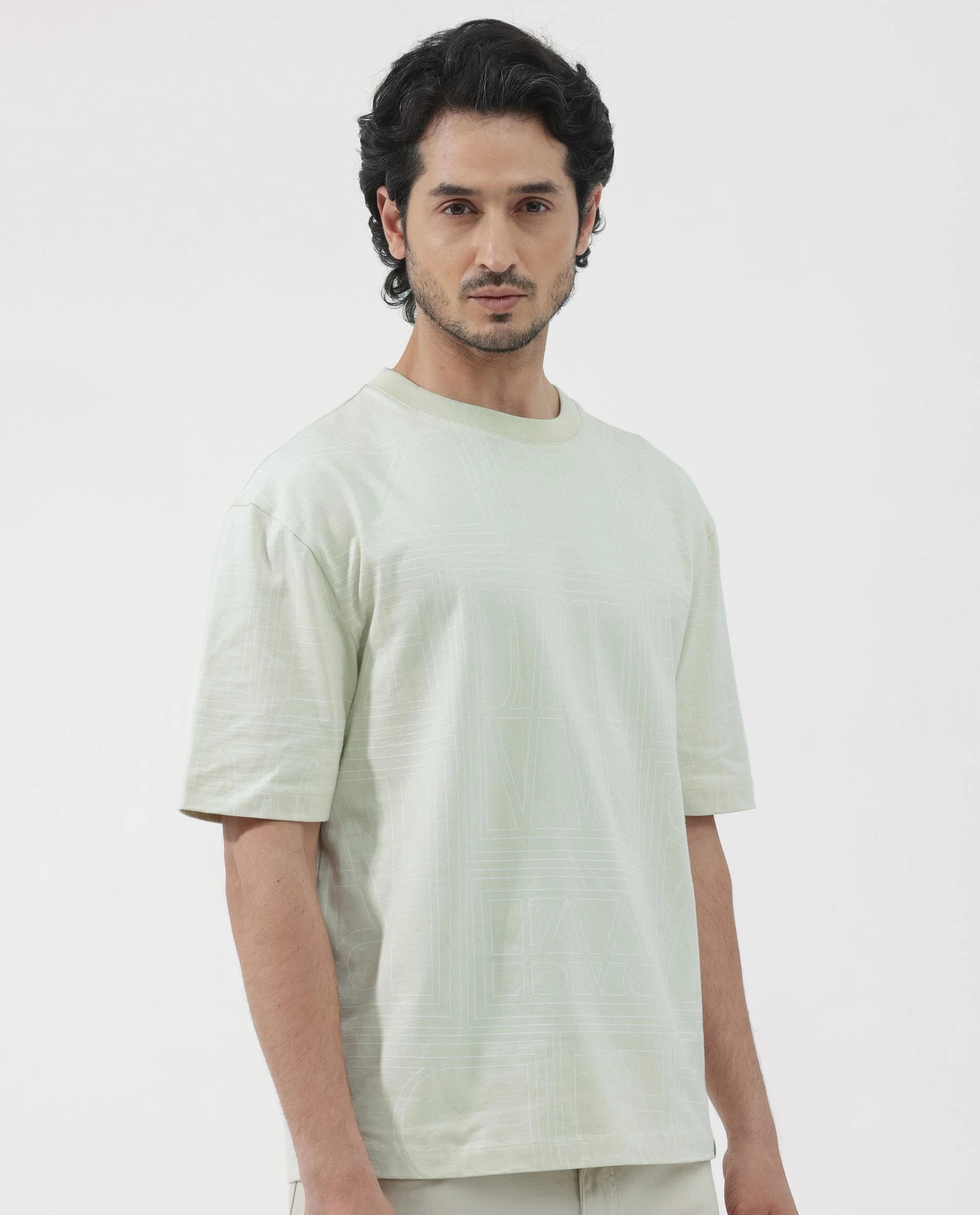 Rare Rabbit Articale Men's Hagrid Pastel Green Cotton Polyester Fabric Crew Neck Oversized Fit Branded Graphic Print T-Shirt - Image 7