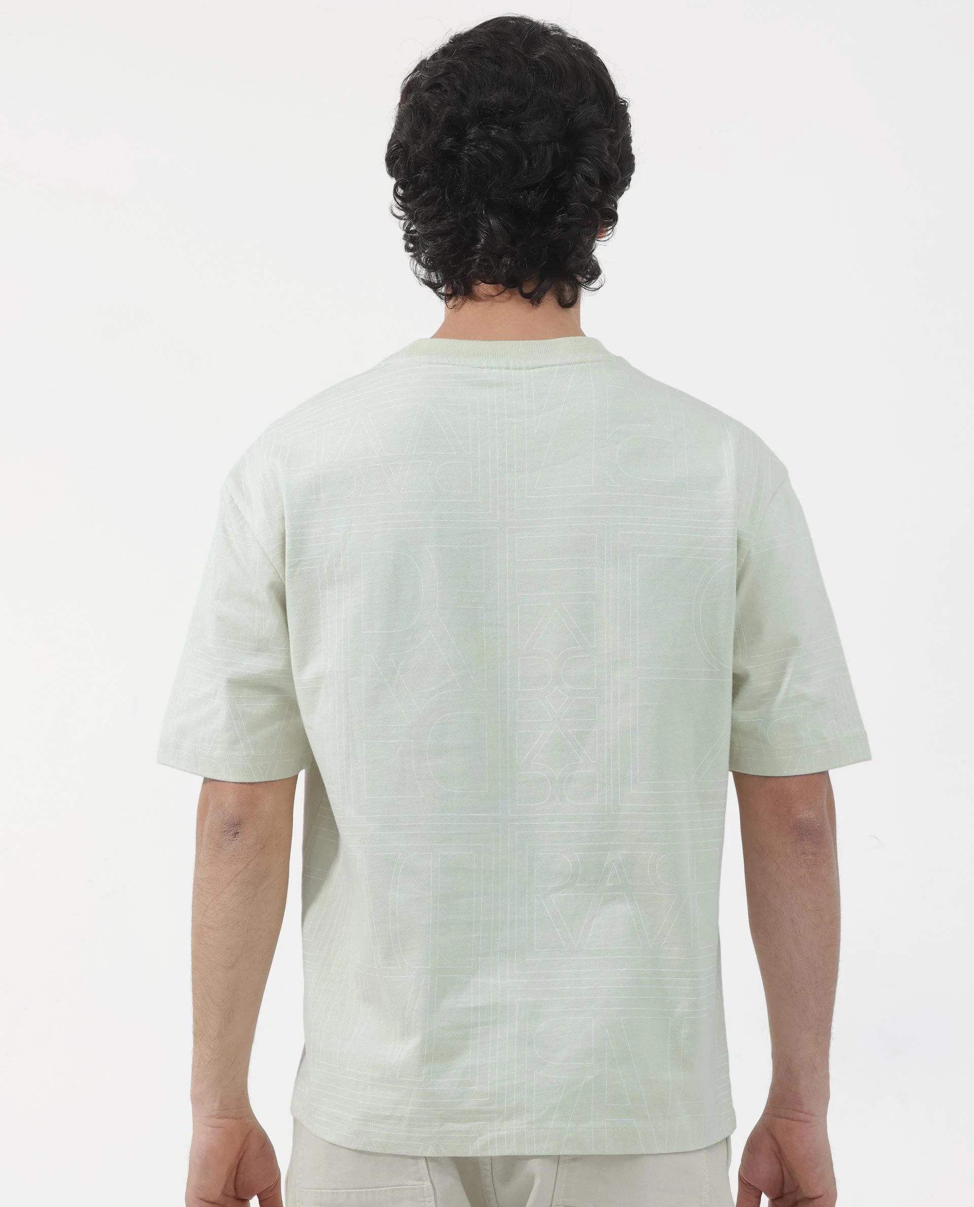 Rare Rabbit Articale Men's Hagrid Pastel Green Cotton Polyester Fabric Crew Neck Oversized Fit Branded Graphic Print T-Shirt - Image 9