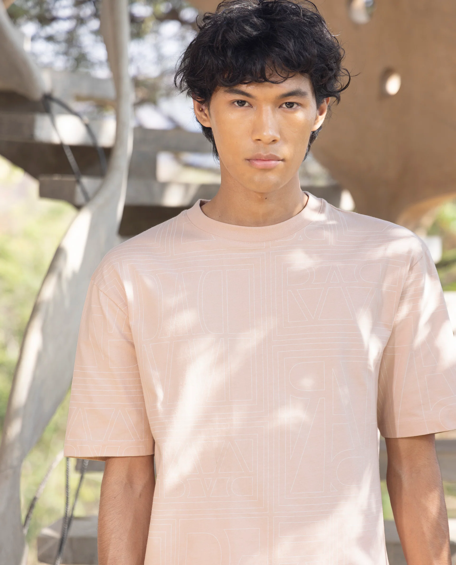 Rare Rabbit Articale Men's Hagrid Pastel Pink Cotton Polyester Fabric Crew Neck Oversized Fit Branded Graphic Print T-Shirt - Image 2