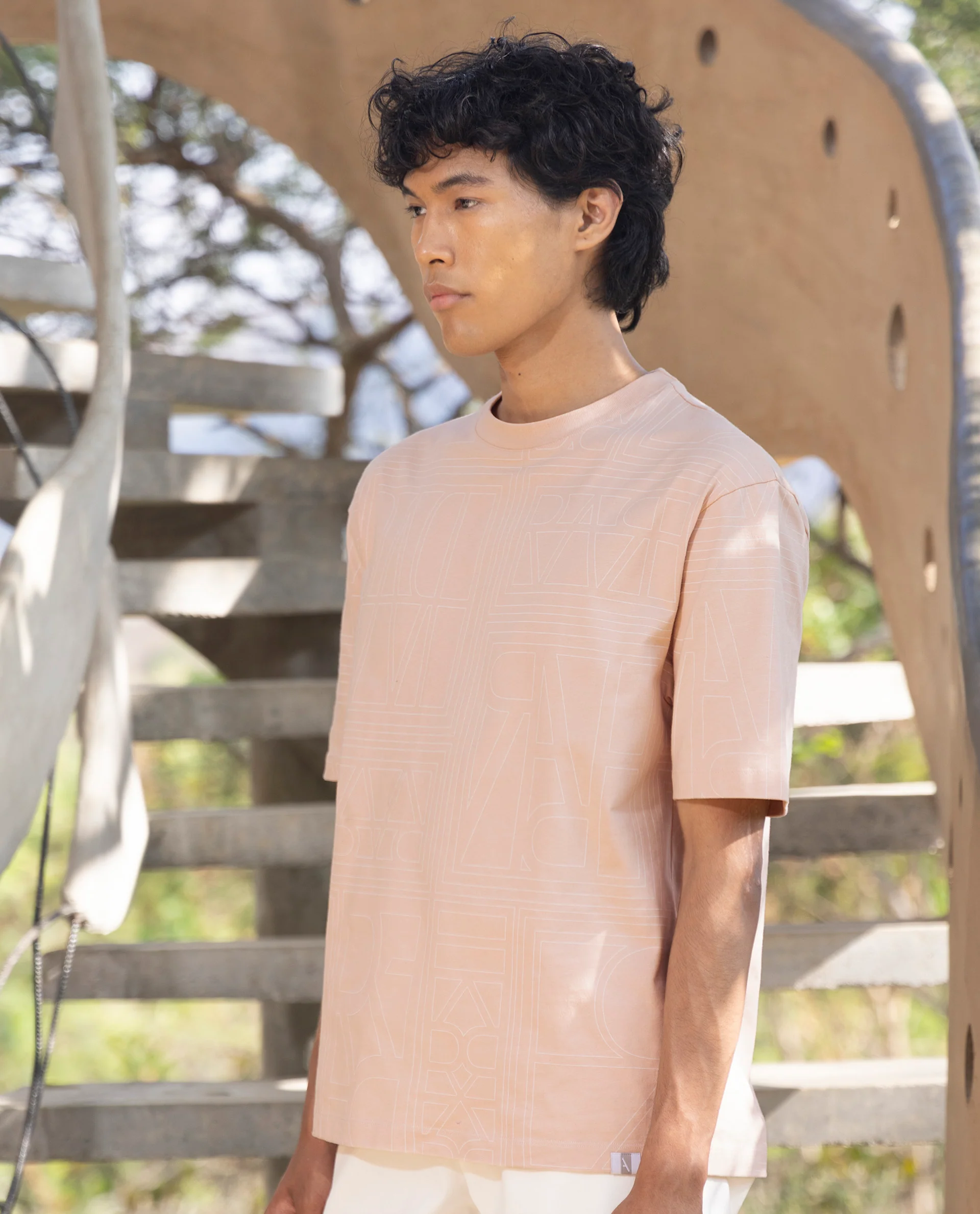 Rare Rabbit Articale Men's Hagrid Pastel Pink Cotton Polyester Fabric Crew Neck Oversized Fit Branded Graphic Print T-Shirt - Image 5