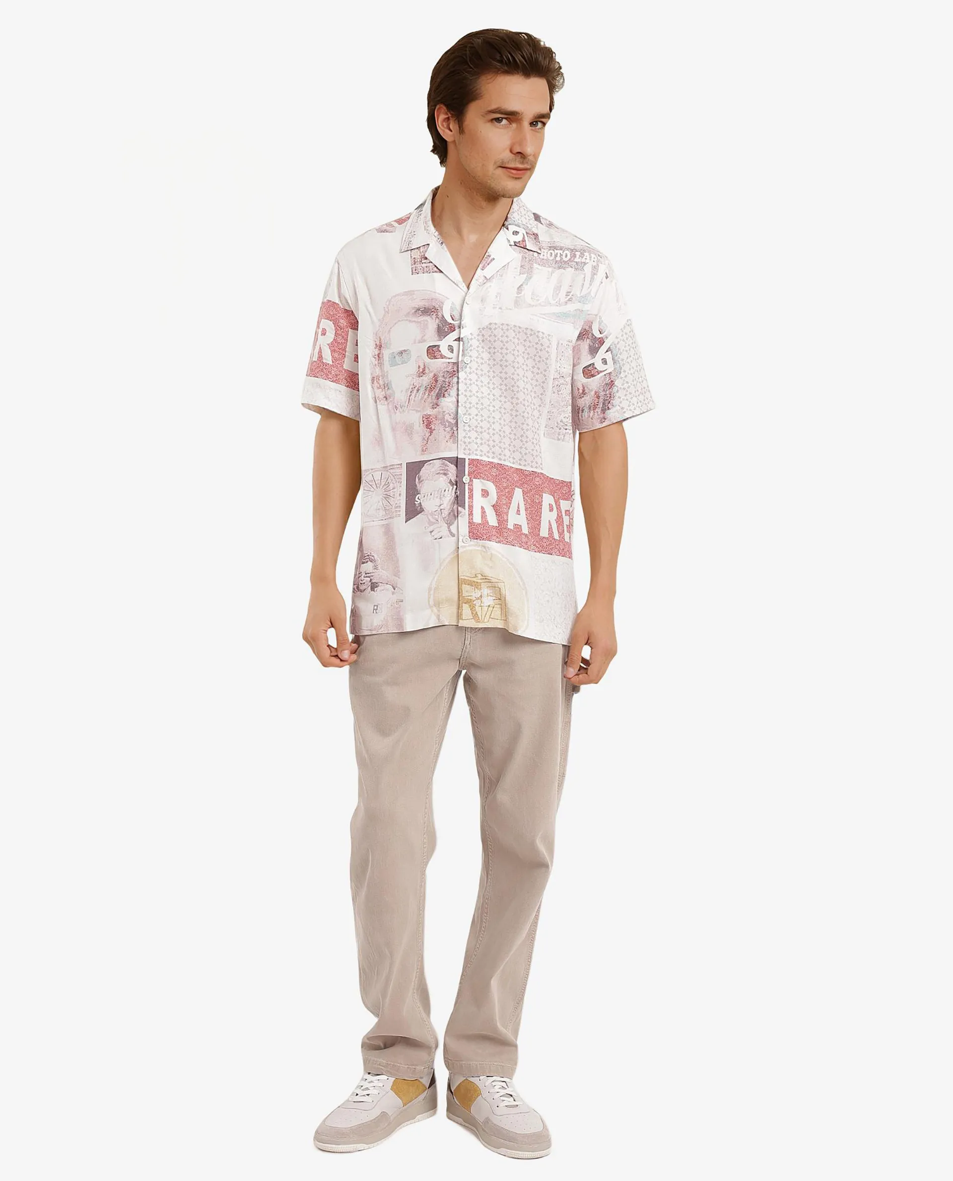 Rare Rabbit Men's Hague Beige Cotton Abstract Print Boxy Fit Half Sleeve Collared Shirt - Image 2