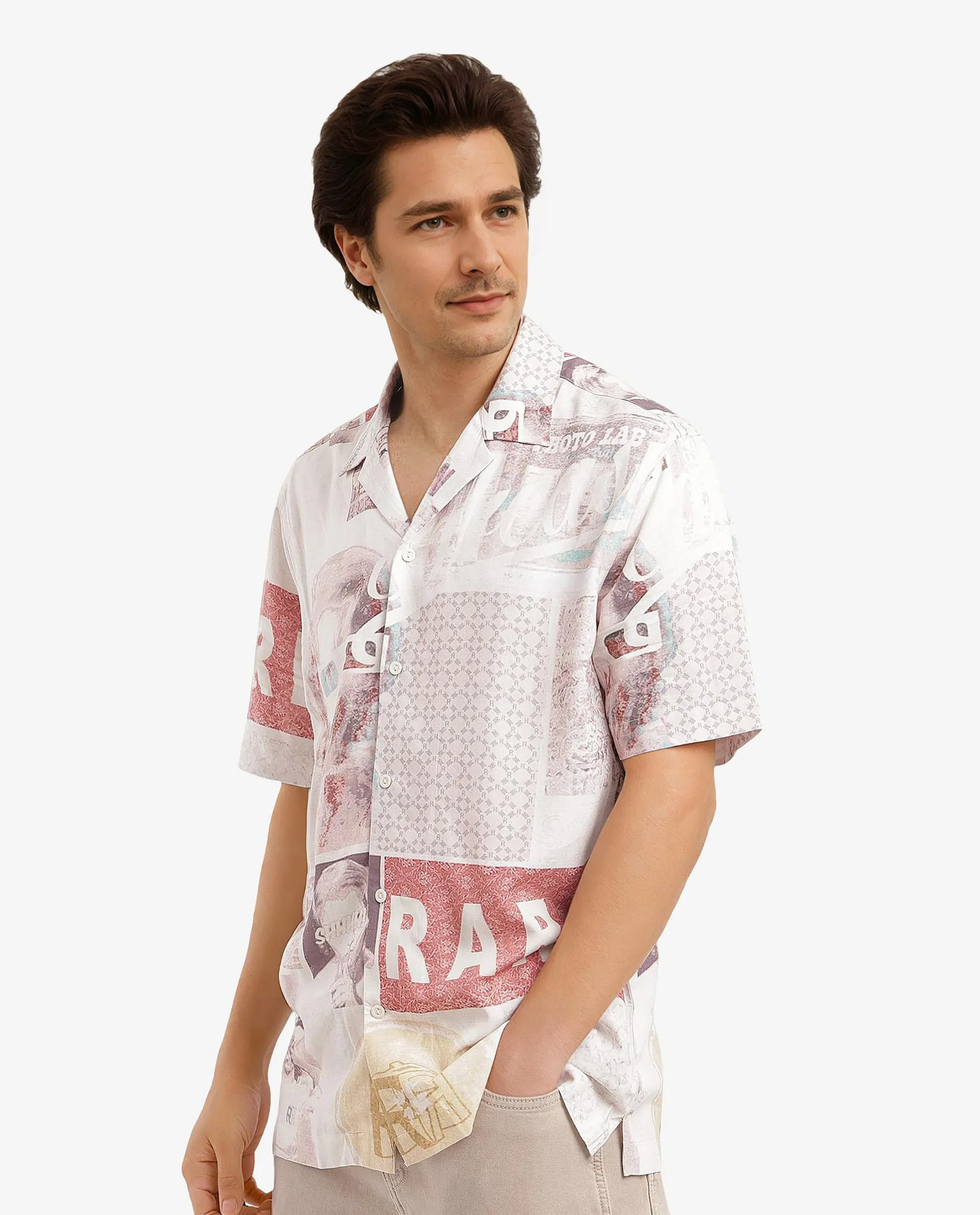 Rare Rabbit Men's Hague Beige Cotton Abstract Print Boxy Fit Half Sleeve Collared Shirt - Image 6