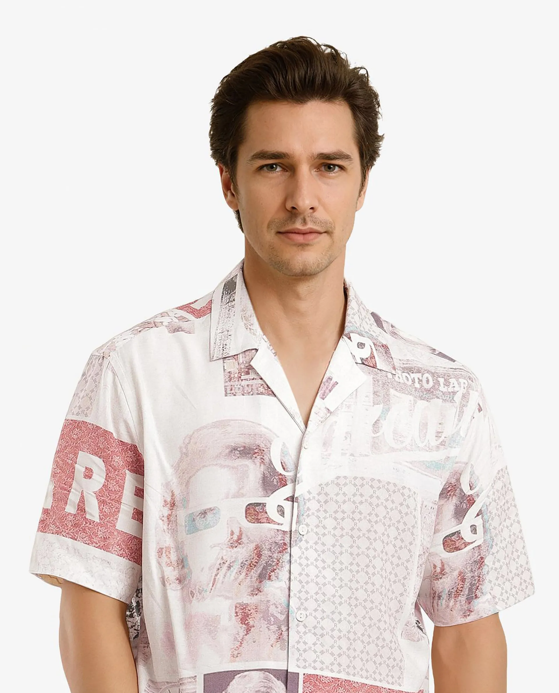 Rare Rabbit Men's Hague Beige Cotton Abstract Print Boxy Fit Half Sleeve Collared Shirt - Image 7