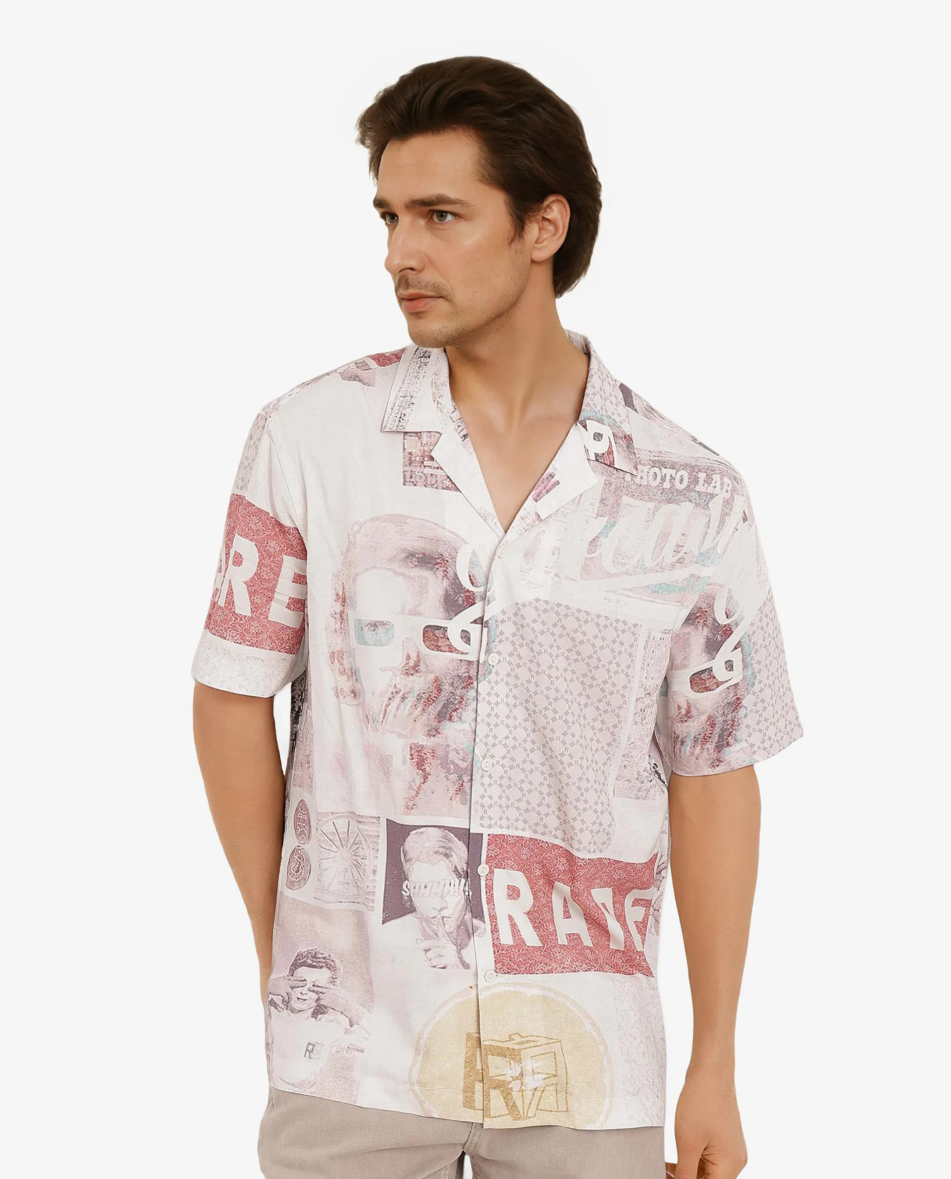 Rare Rabbit Men's Hague Beige Cotton Abstract Print Boxy Fit Half Sleeve Collared Shirt - Image 8