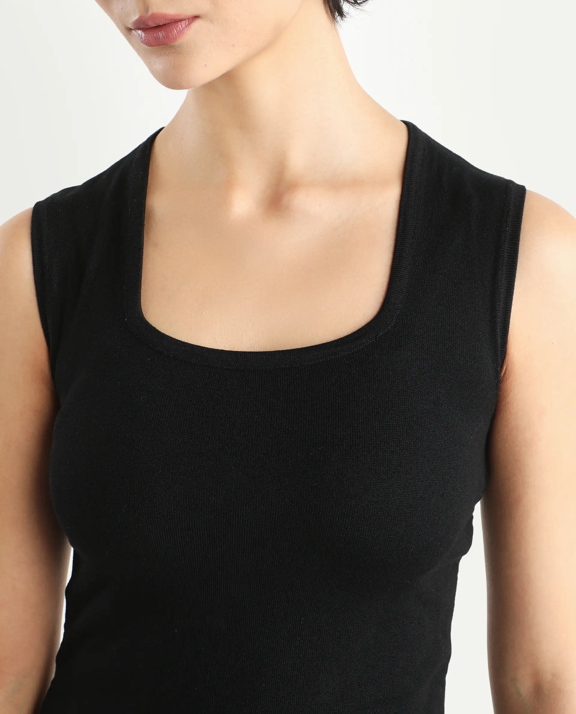 Rareism Women's Hailey Black Viscose Square Neck Plain Sleeveless Mini Regular Fit Dress - Image 4
