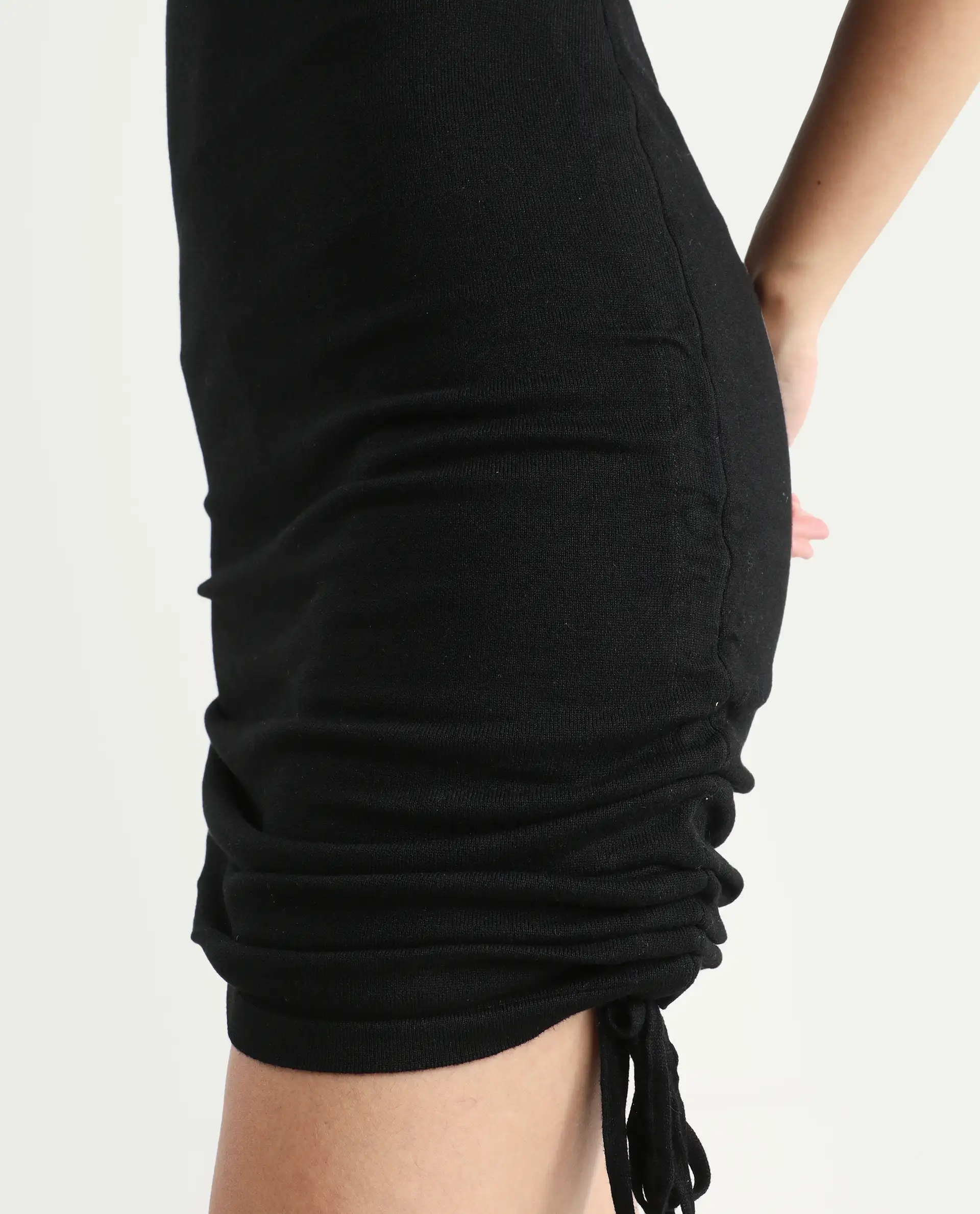 Rareism Women's Hailey Black Viscose Square Neck Plain Sleeveless Mini Regular Fit Dress - Image 5
