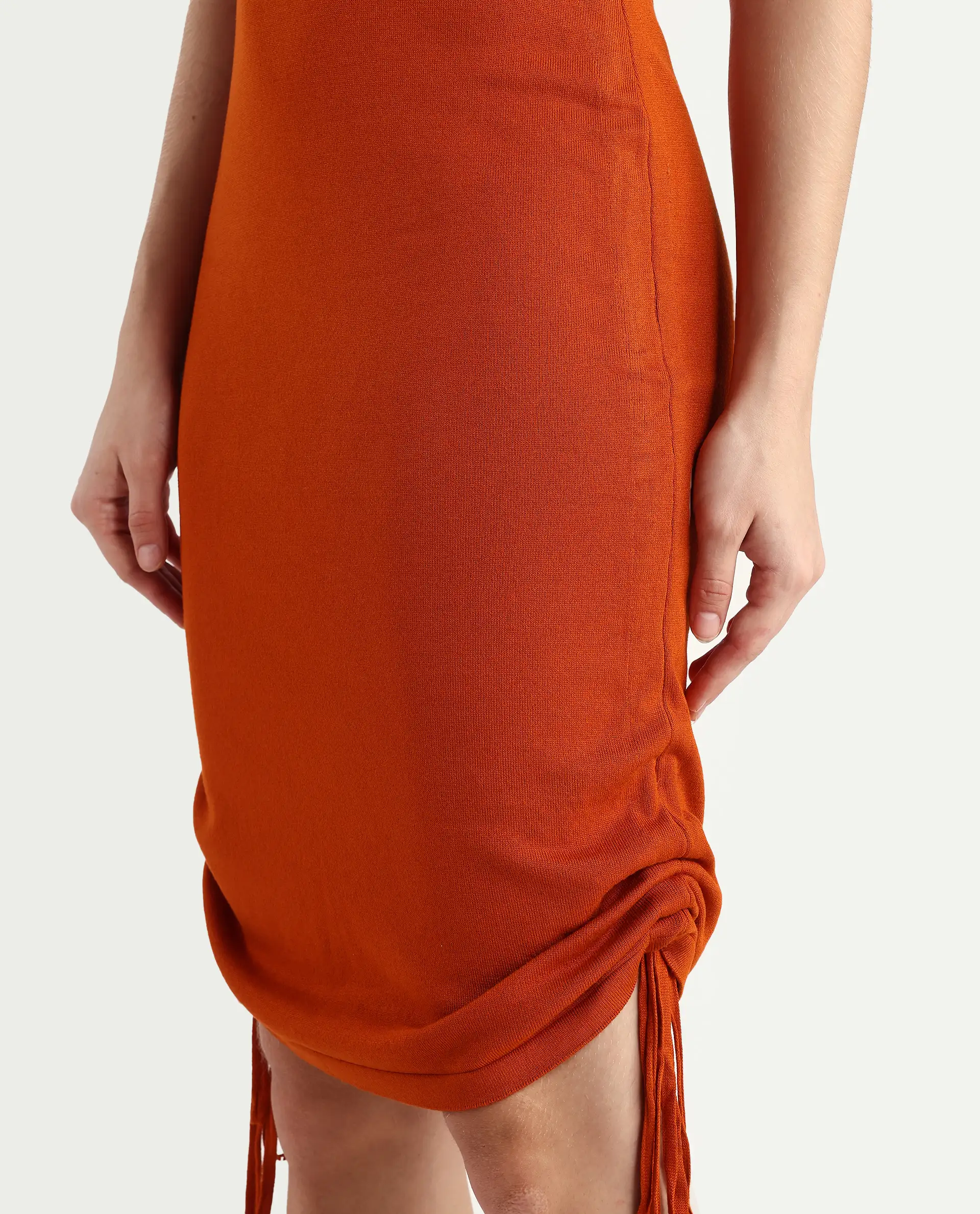Rareism Women's Hailey Orange Viscose Square Neck Plain Sleeveless Mini Regular Fit Dress - Image 5