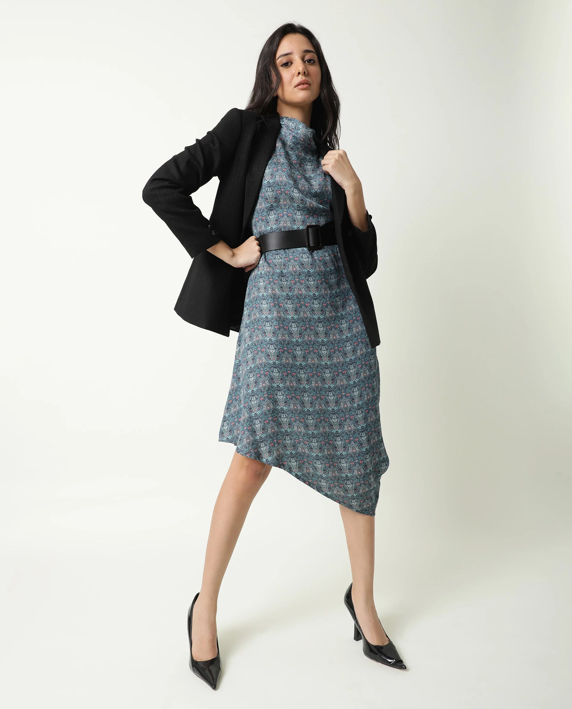 Rareism Women's Hairen Grey Modal Abstract Print Dress - Image 2