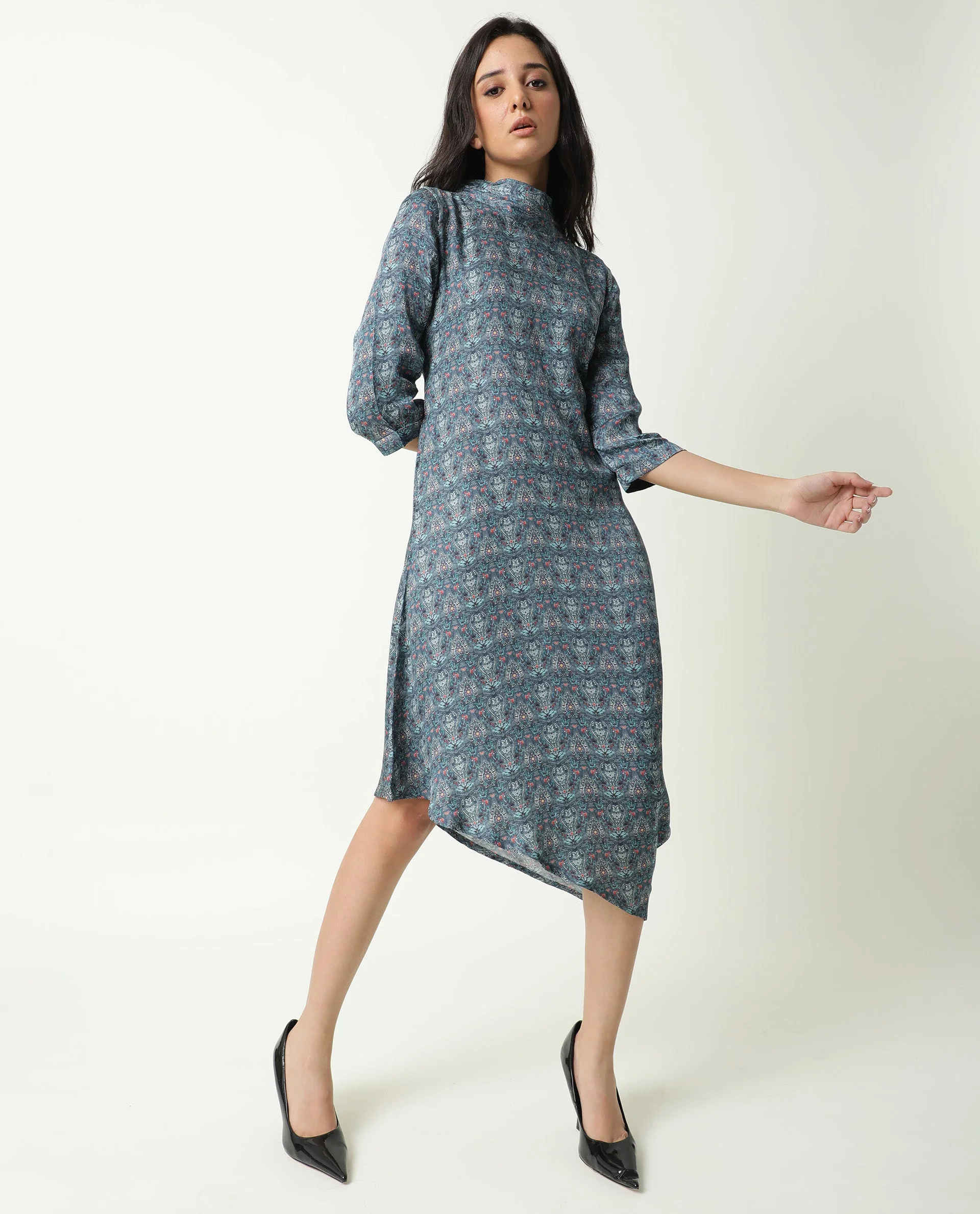 Rareism Women's Hairen Grey Modal Abstract Print Dress - Image 4