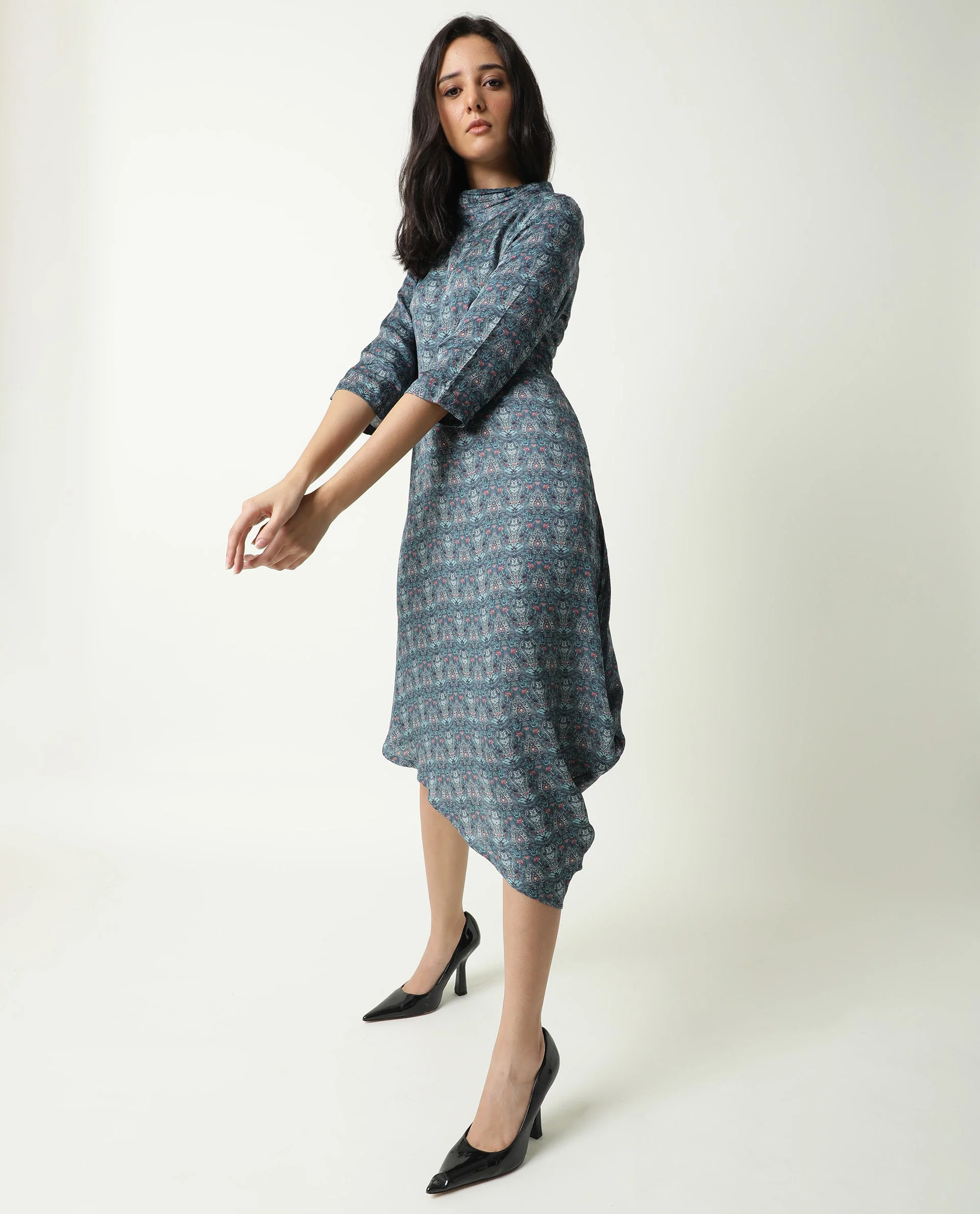 Rareism Women's Hairen Grey Modal Abstract Print Dress - Image 5