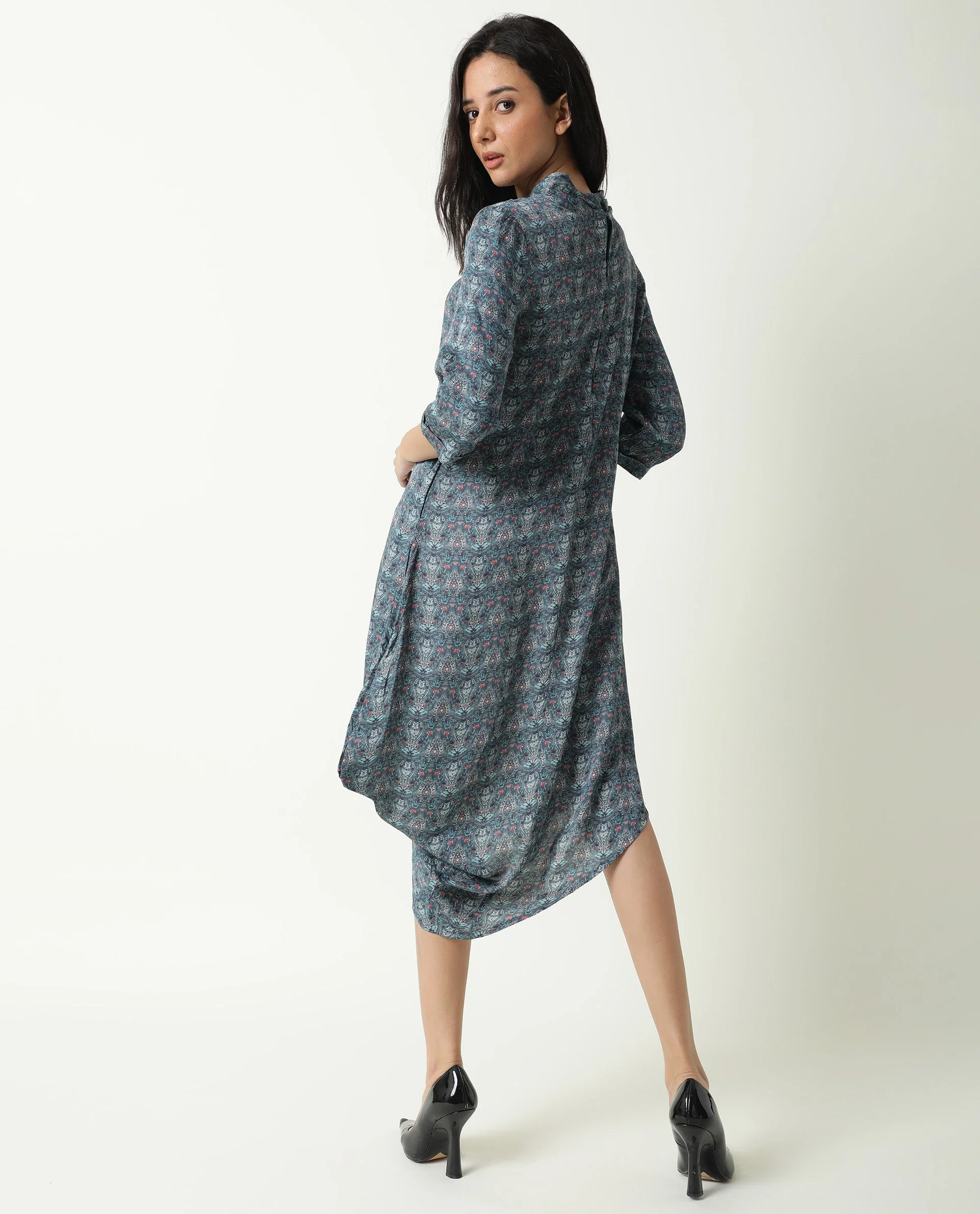 Rareism Women's Hairen Grey Modal Abstract Print Dress - Image 6