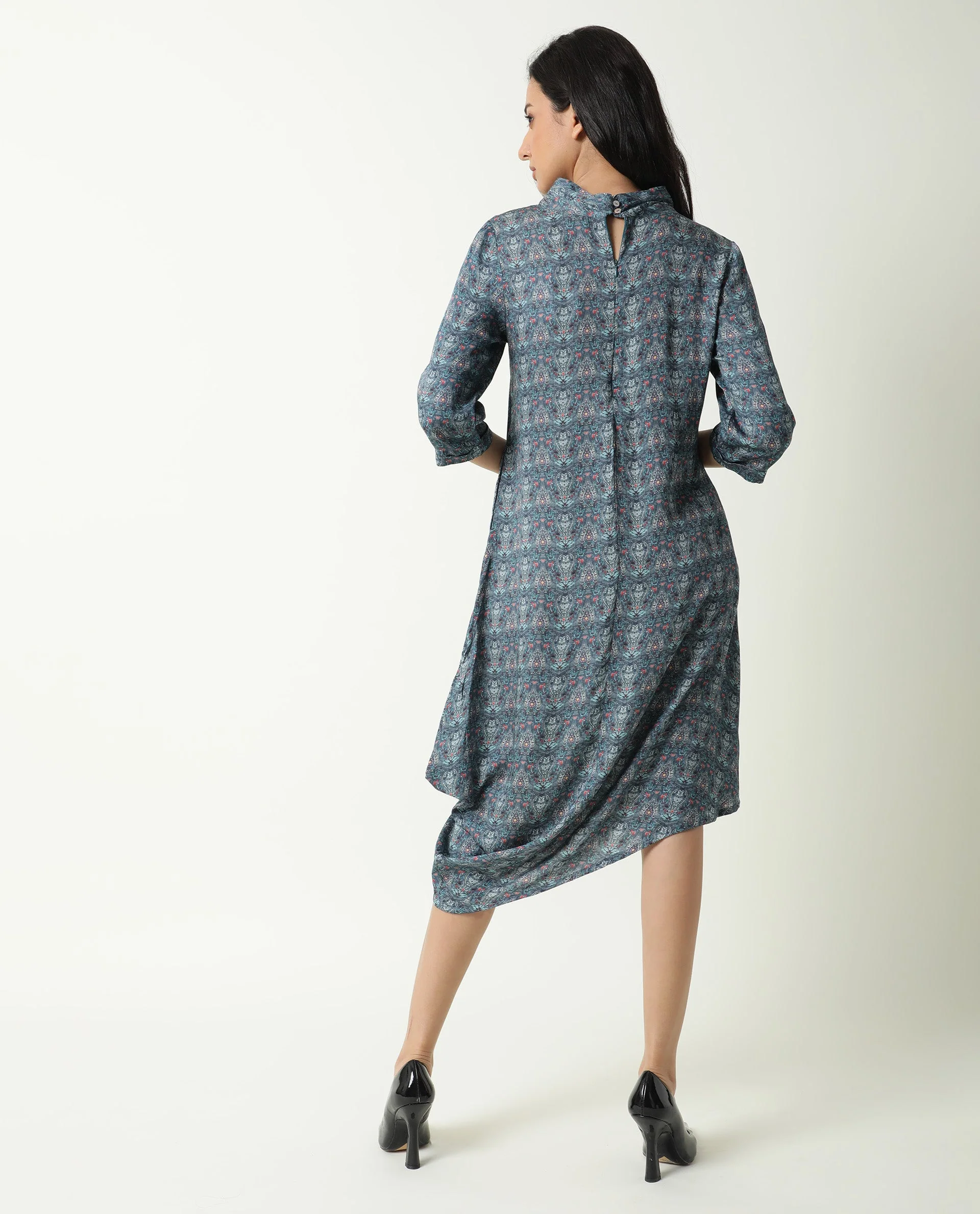 Rareism Women's Hairen Grey Modal Abstract Print Dress - Image 7