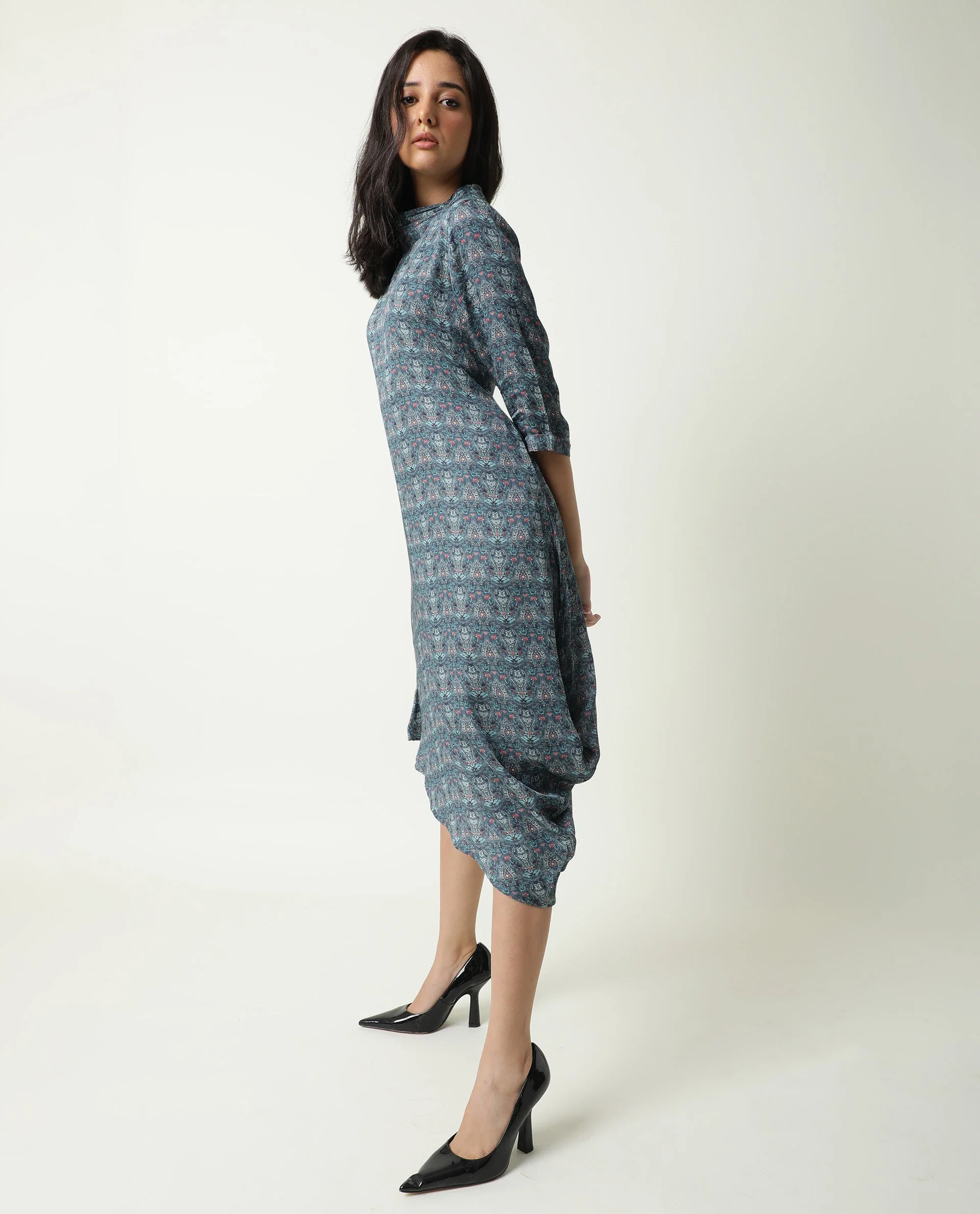 Rareism Women's Hairen Grey Modal Abstract Print Dress - Image 8