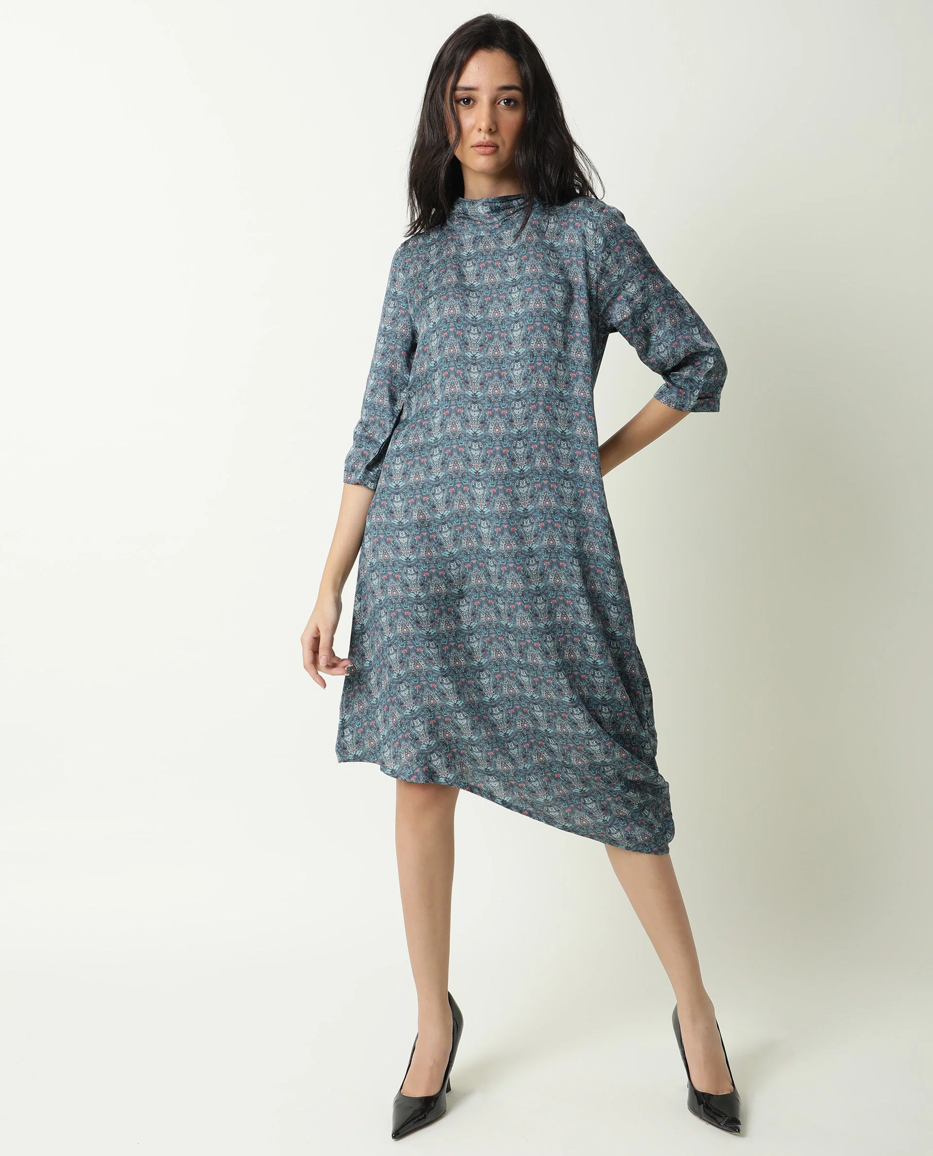 Rareism Women's Hairen Grey Modal Abstract Print Dress - Image 9