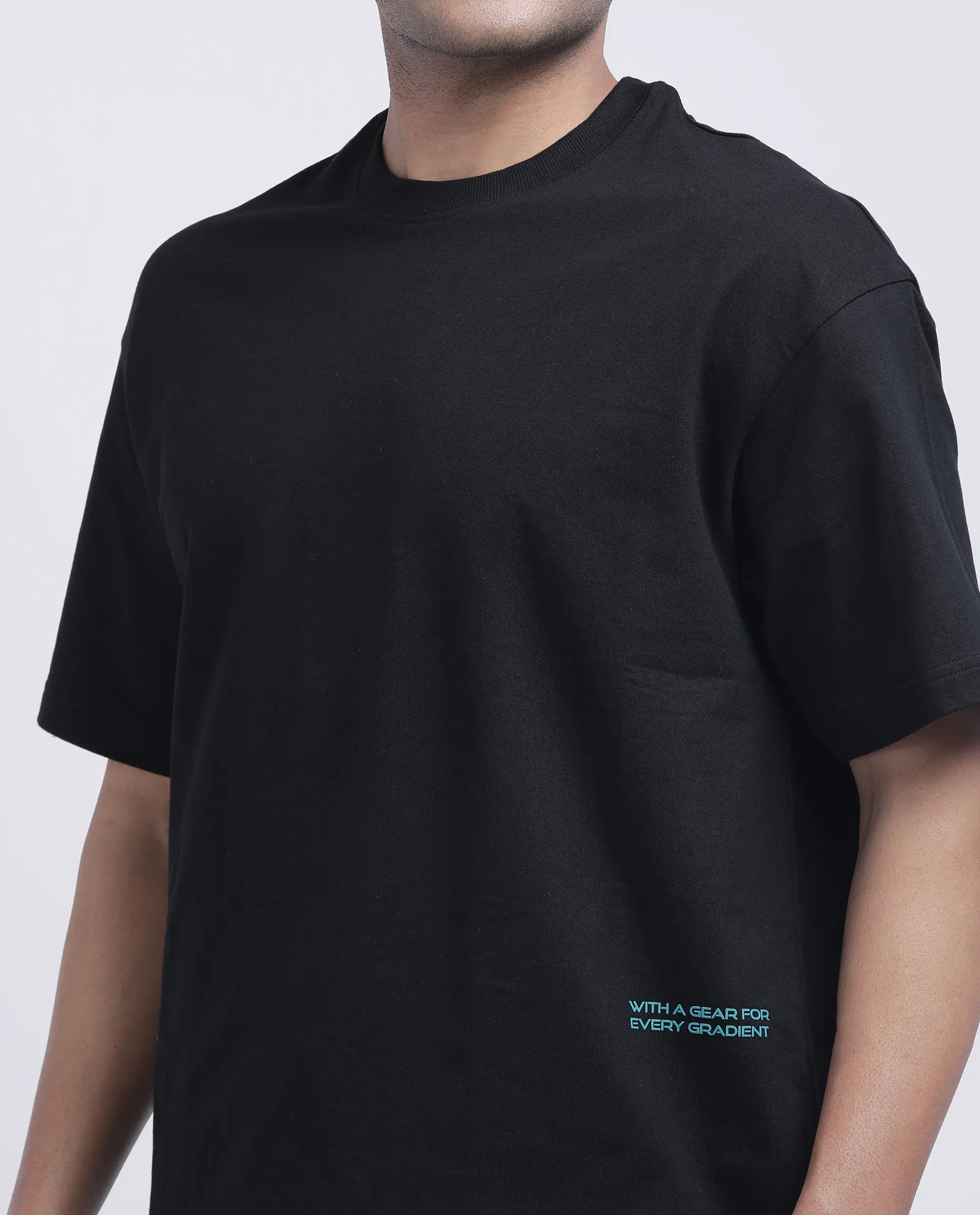 Rare Rabbit Men's Halen Black Cotton Graphic Print Oversized Fit Half Sleeve Crew Neck T-Shirt - Image 3